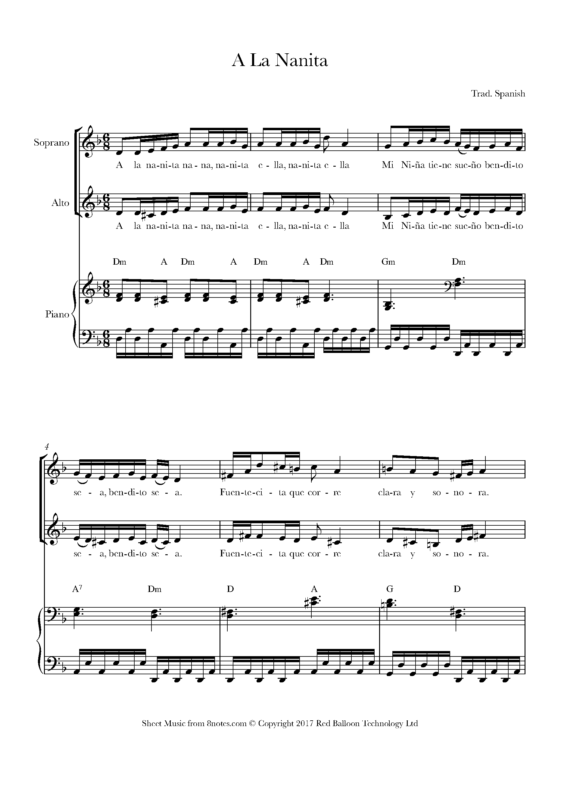 A La Nanita Nana (Spanish Traditional) Sheet music for Choir A La Nanita Nana (Spanish Traditional) Sheet music for Choir