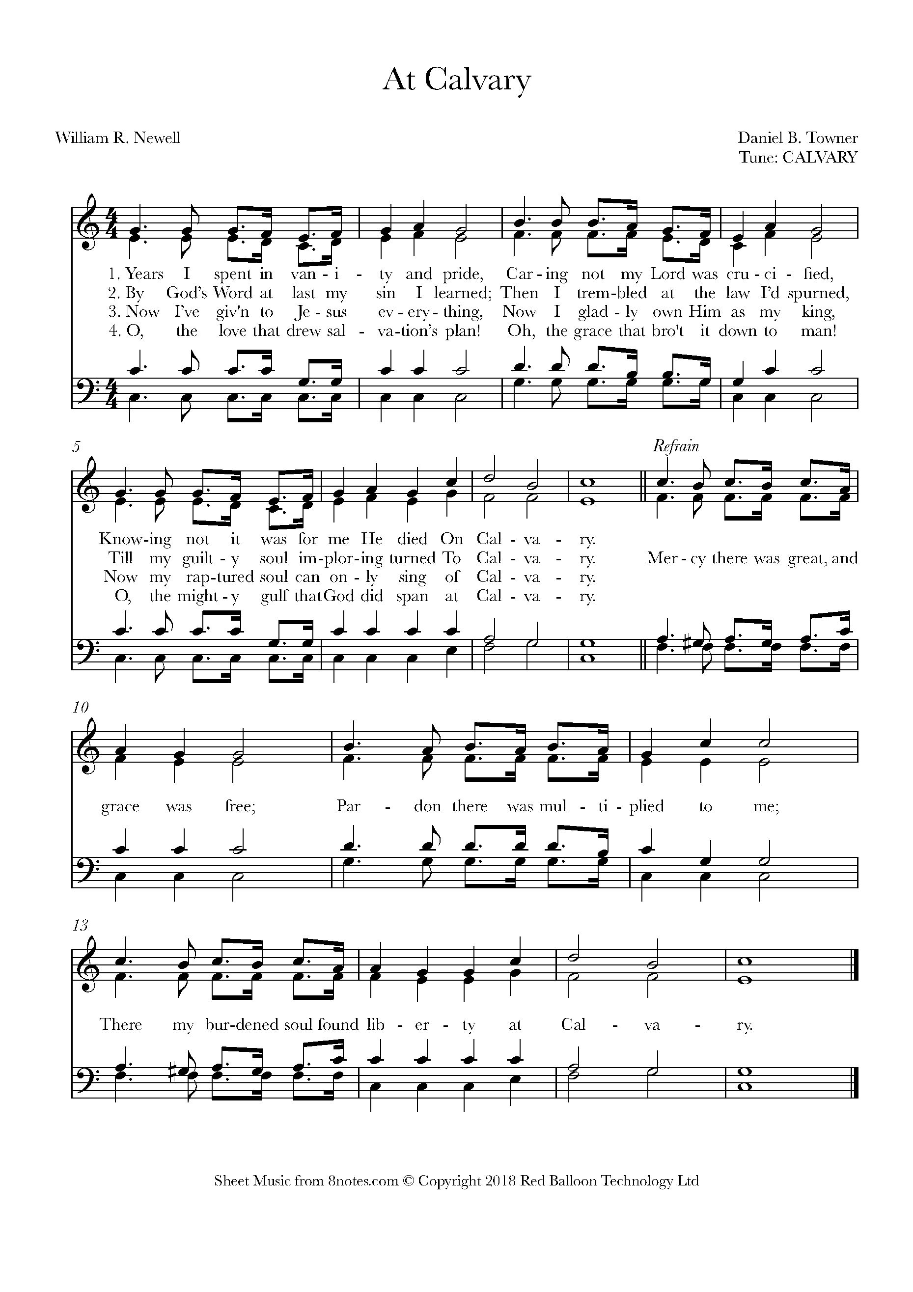 Towner, Daniel B. At Calvary Sheet music for Choir