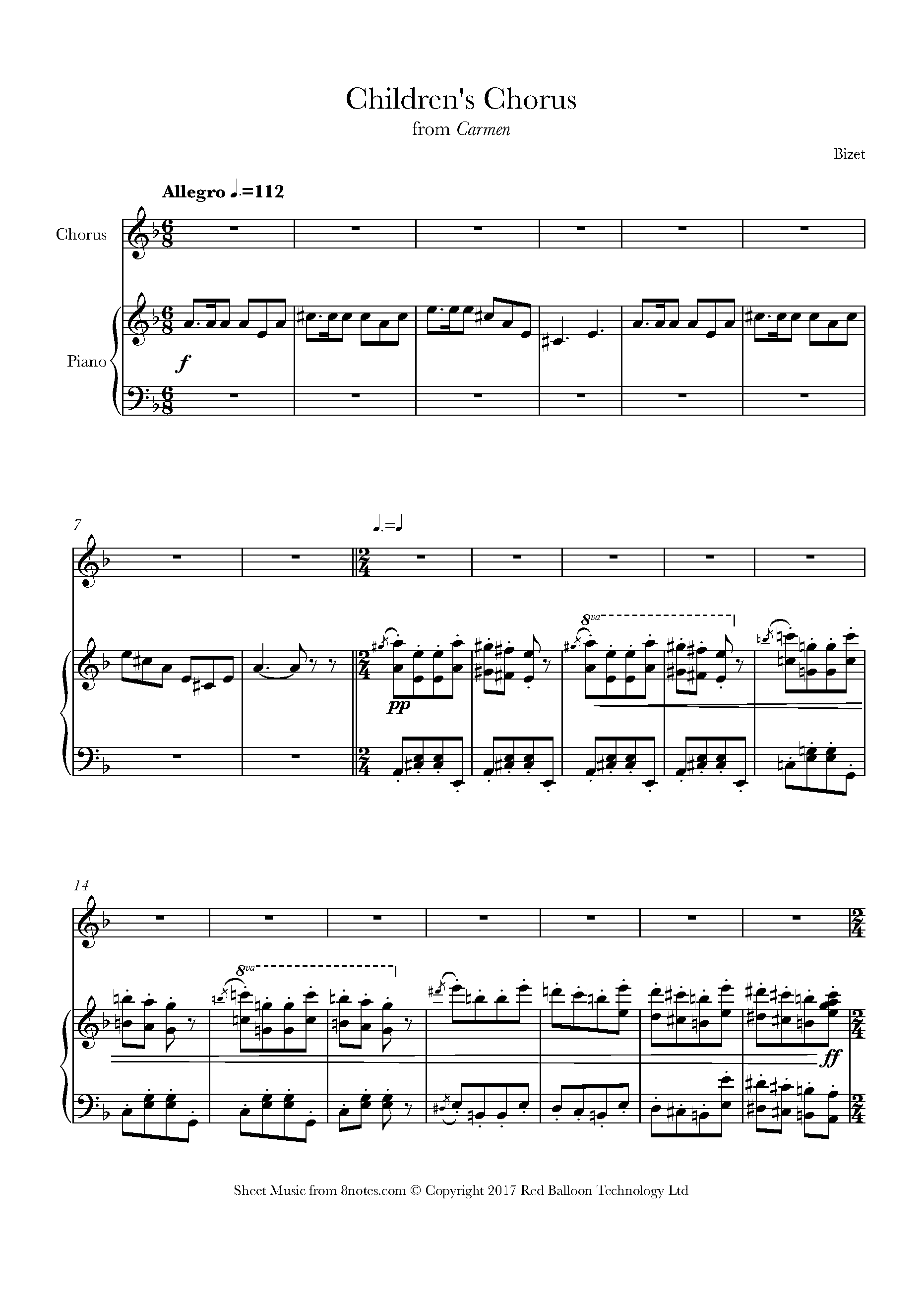 Bizet, Children's Chorus from Carmen Sheet music for Choir
