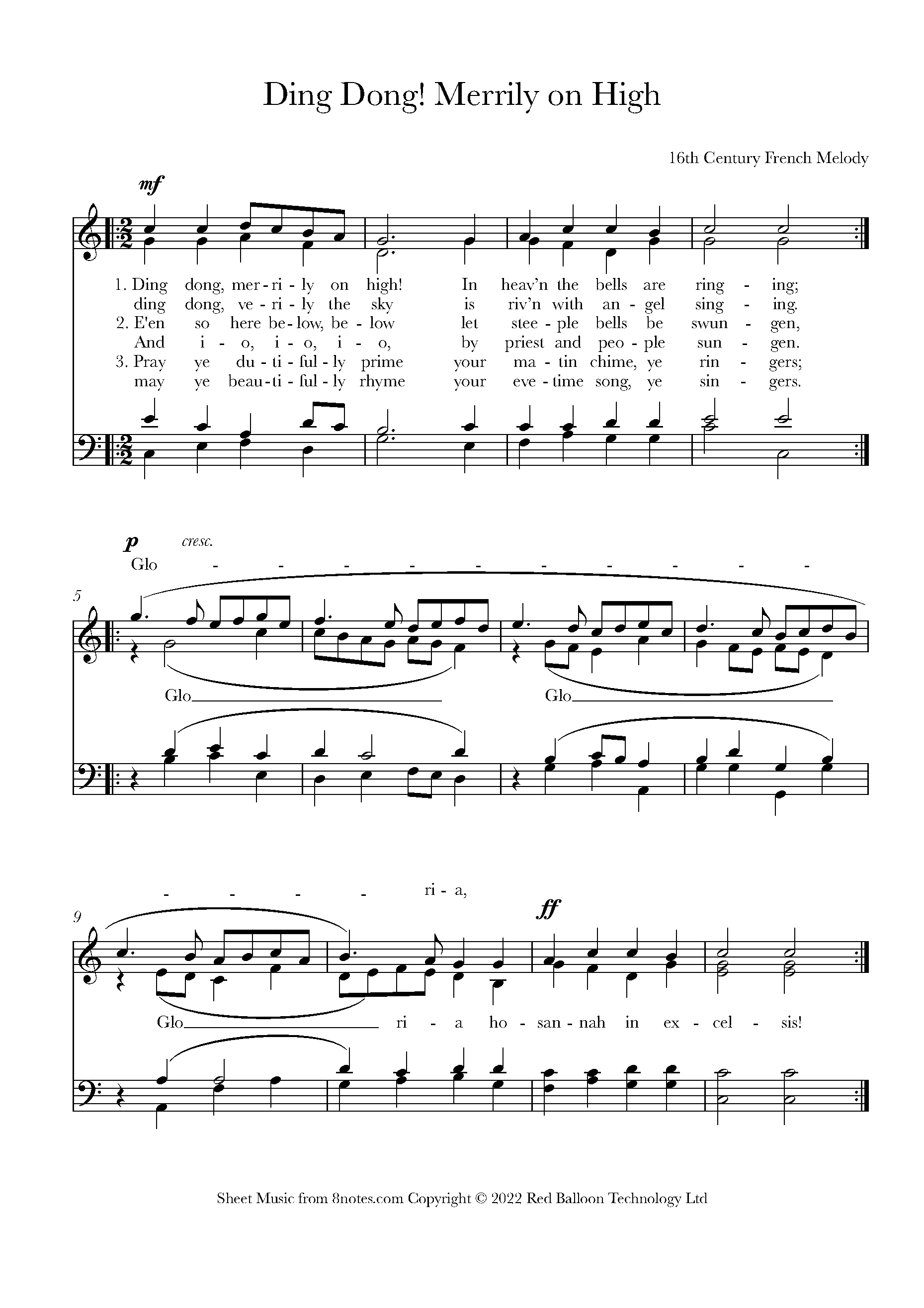 Ding Dong Merrily On High Sheet Music For Choir 8notes