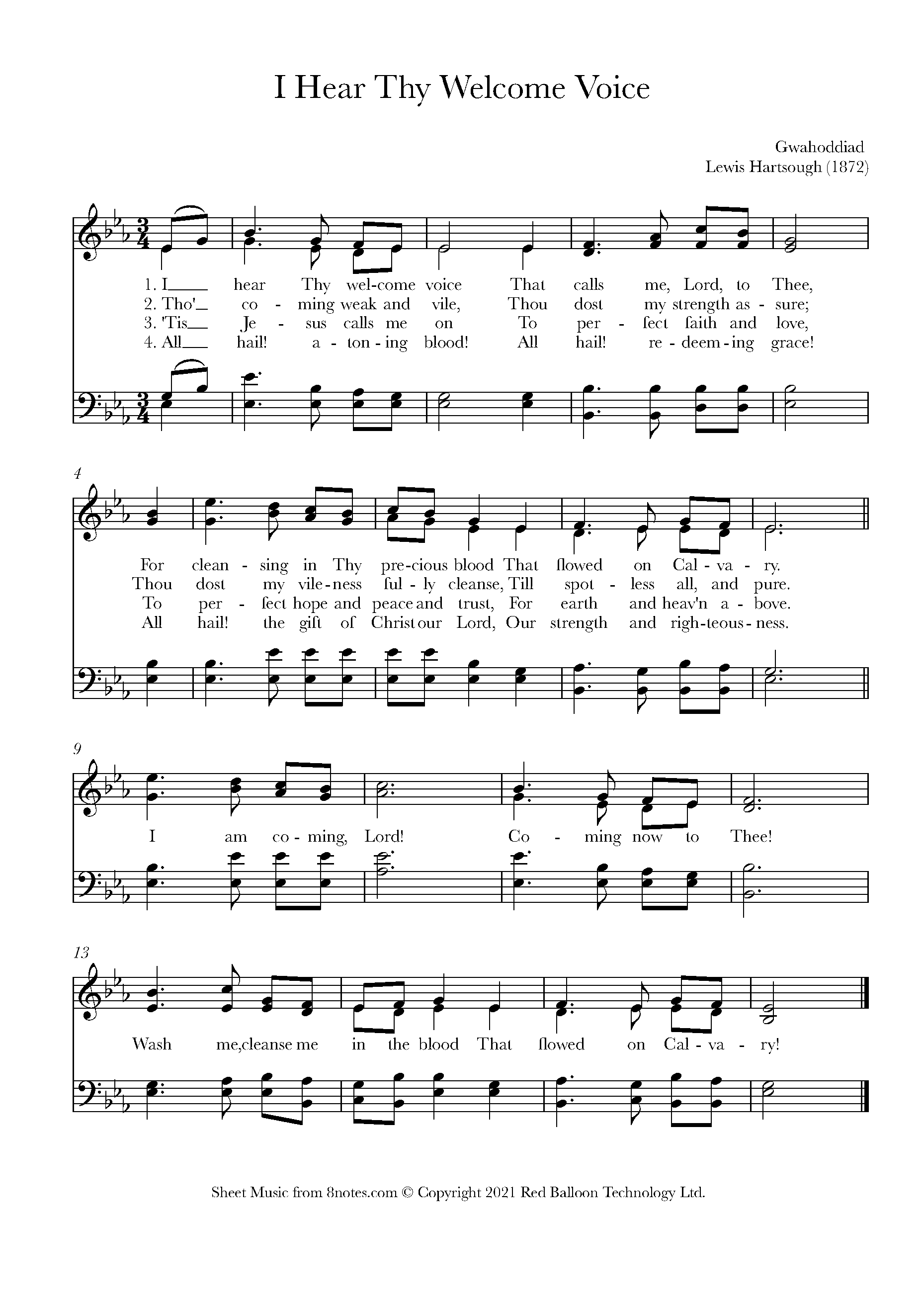 Lewis Hartsough I Hear Thy Welcome Voice Gwahoddiad Sheet Music For Choir 8notes Com