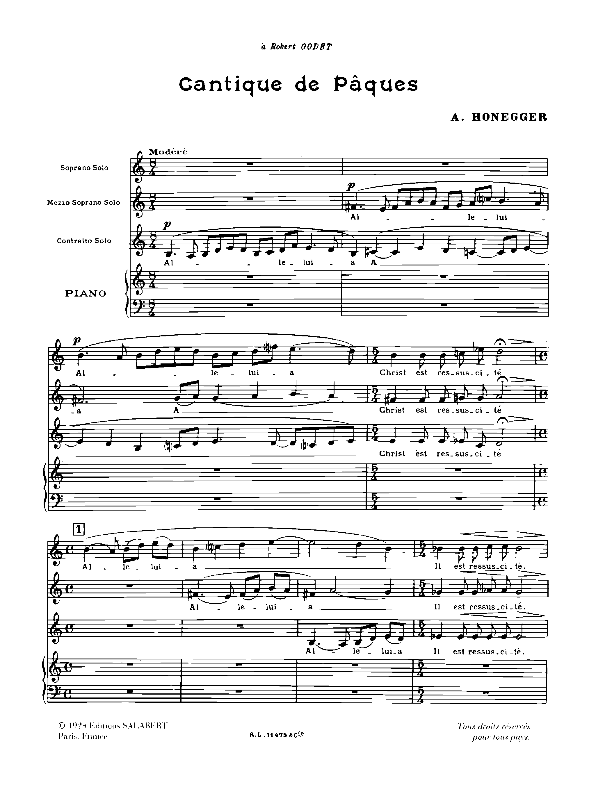 Cantique de Paques, H.18 by Arthur Honegger Sheet Music arranged by 8notes.com for Choir - 1 of 12 pages