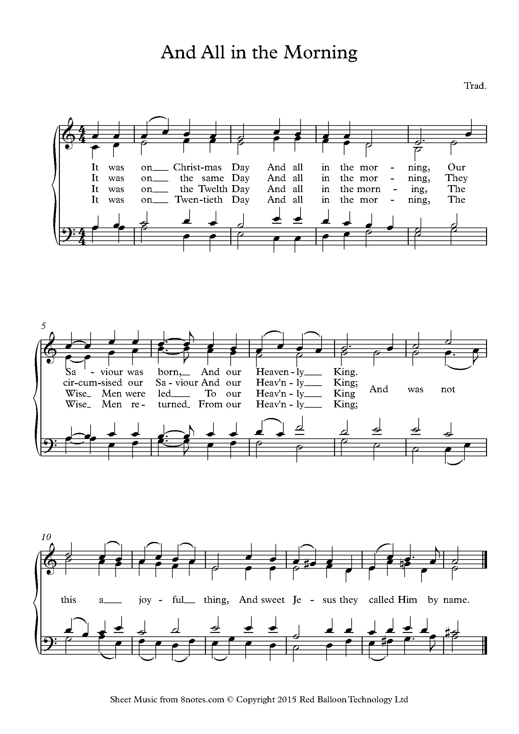 And All in the Morning Sheet music for Choir