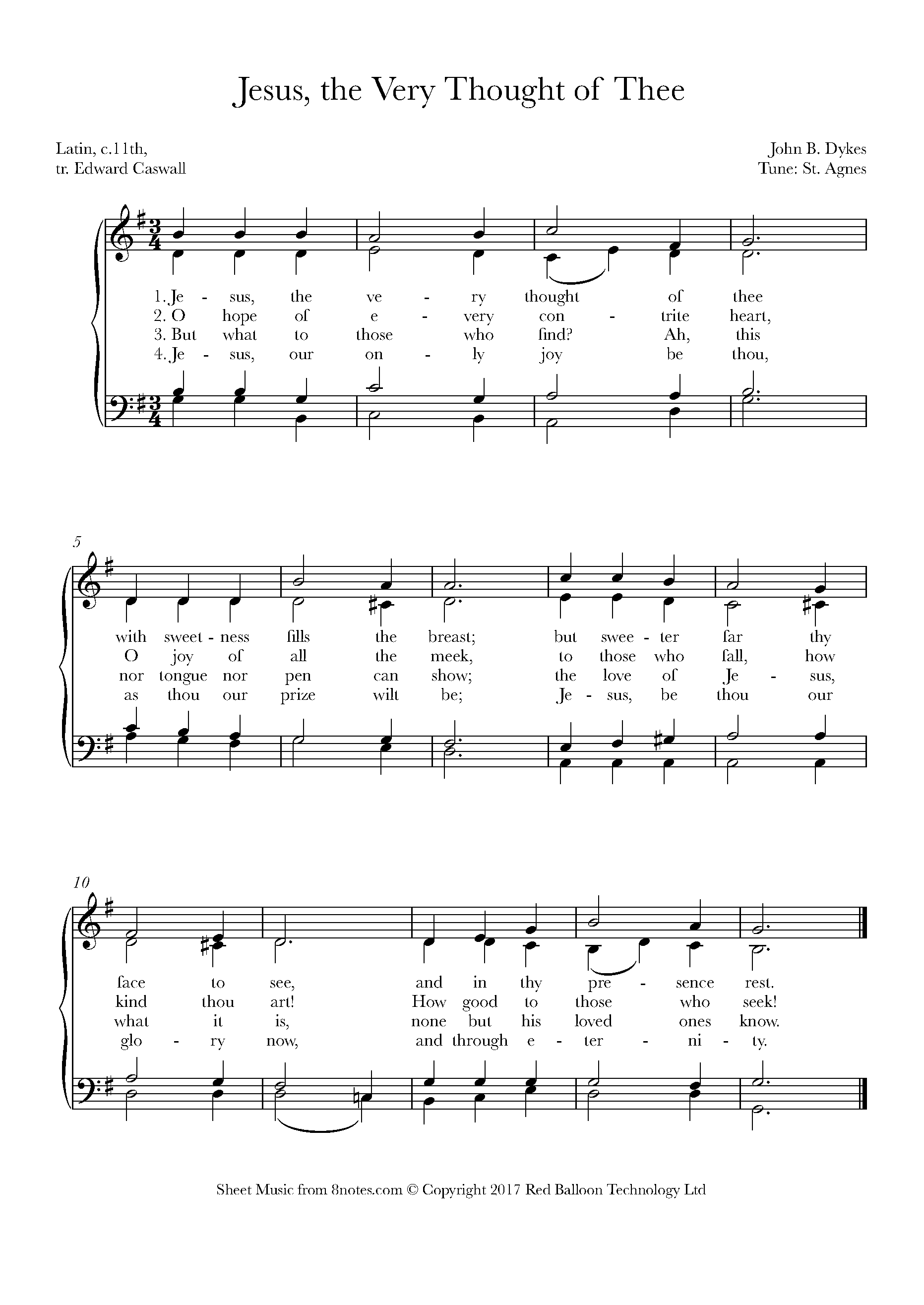 Dykes, John B.  Jesus, the Very Thought of Thee Sheet music for Choir