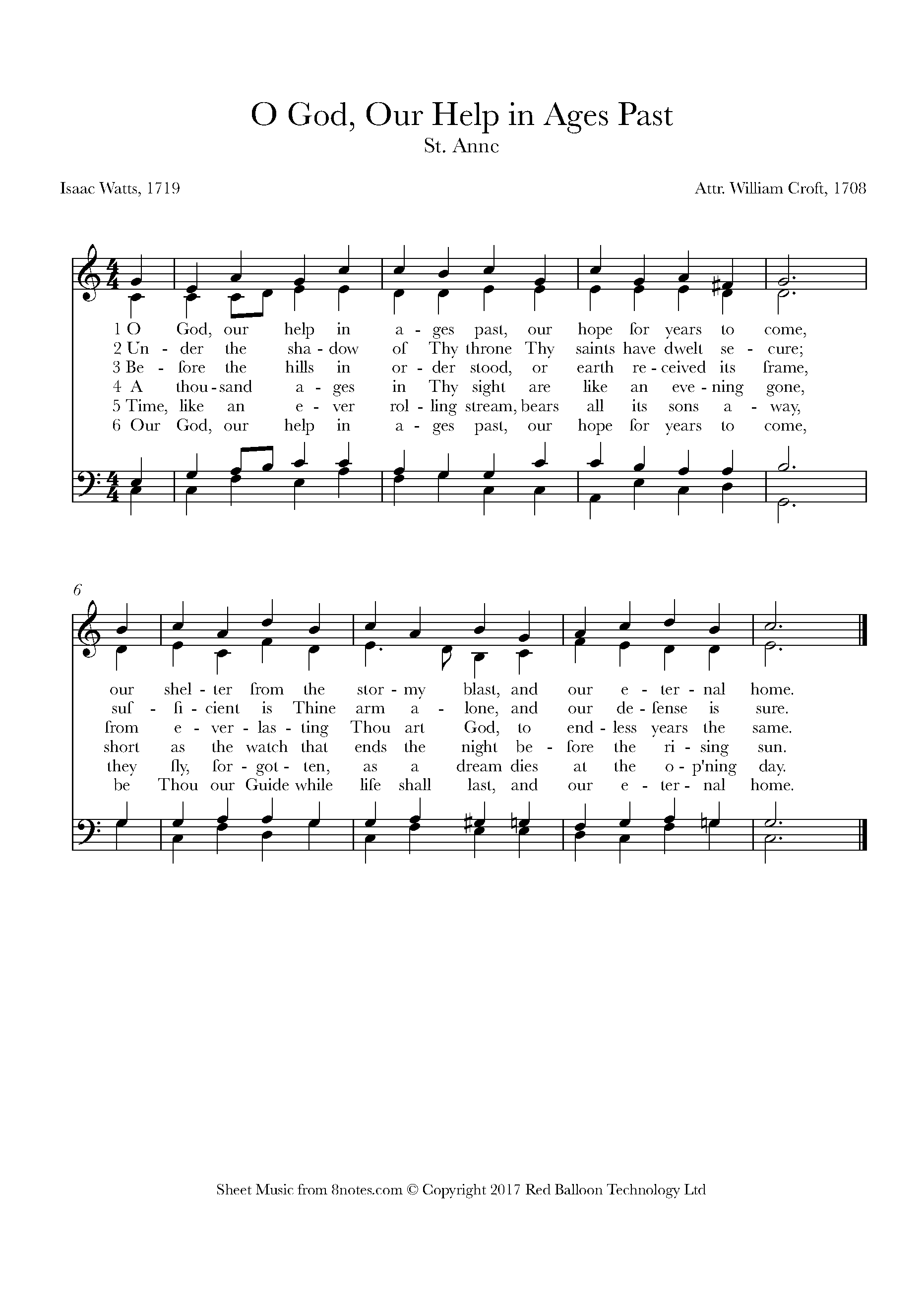 Croft, William O God, Our Help in Ages Past (St. Anne) Sheet music