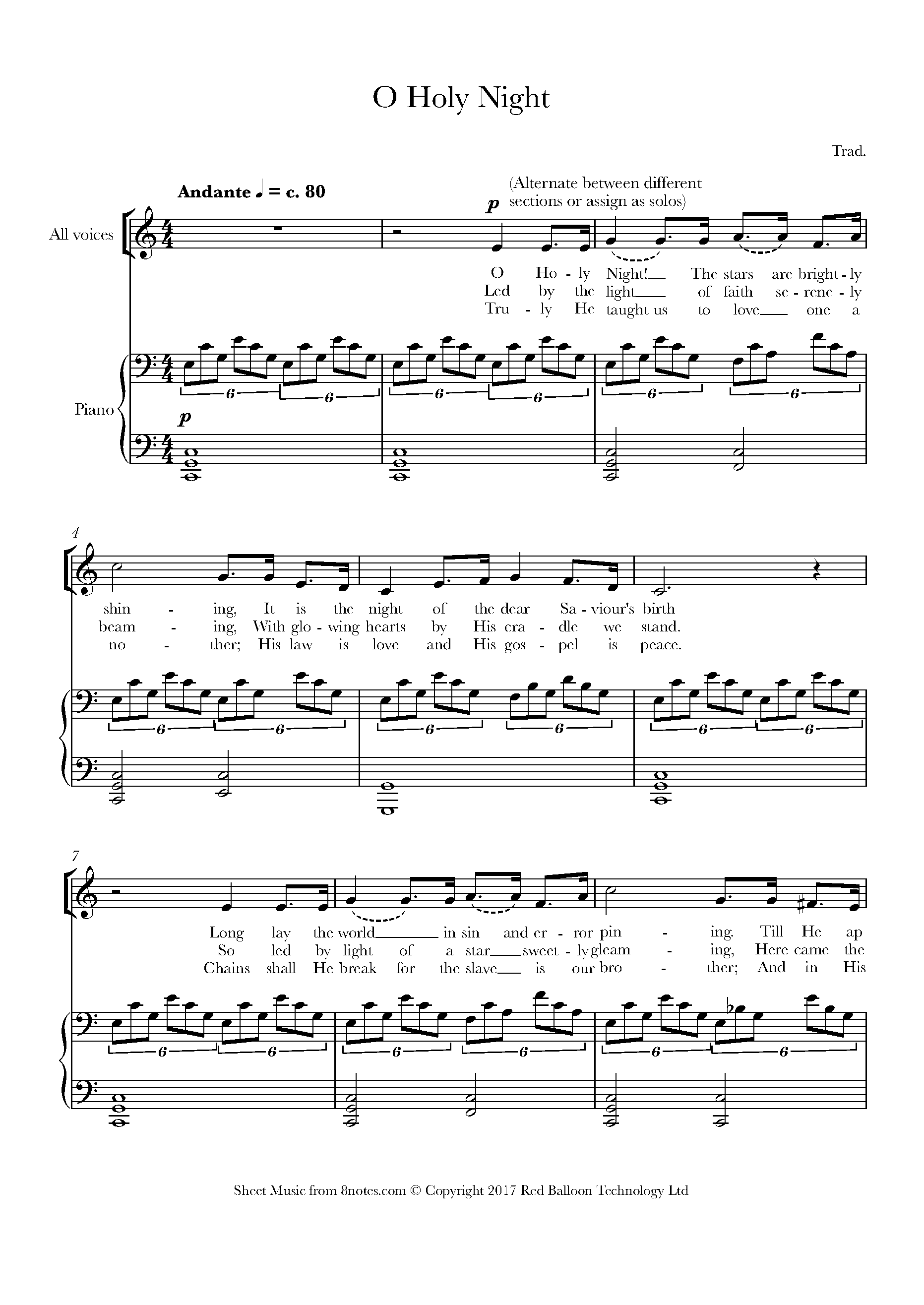 O Holy Night C Instrument Sheet Music (Lead Sheet) with Chords and Lyrics