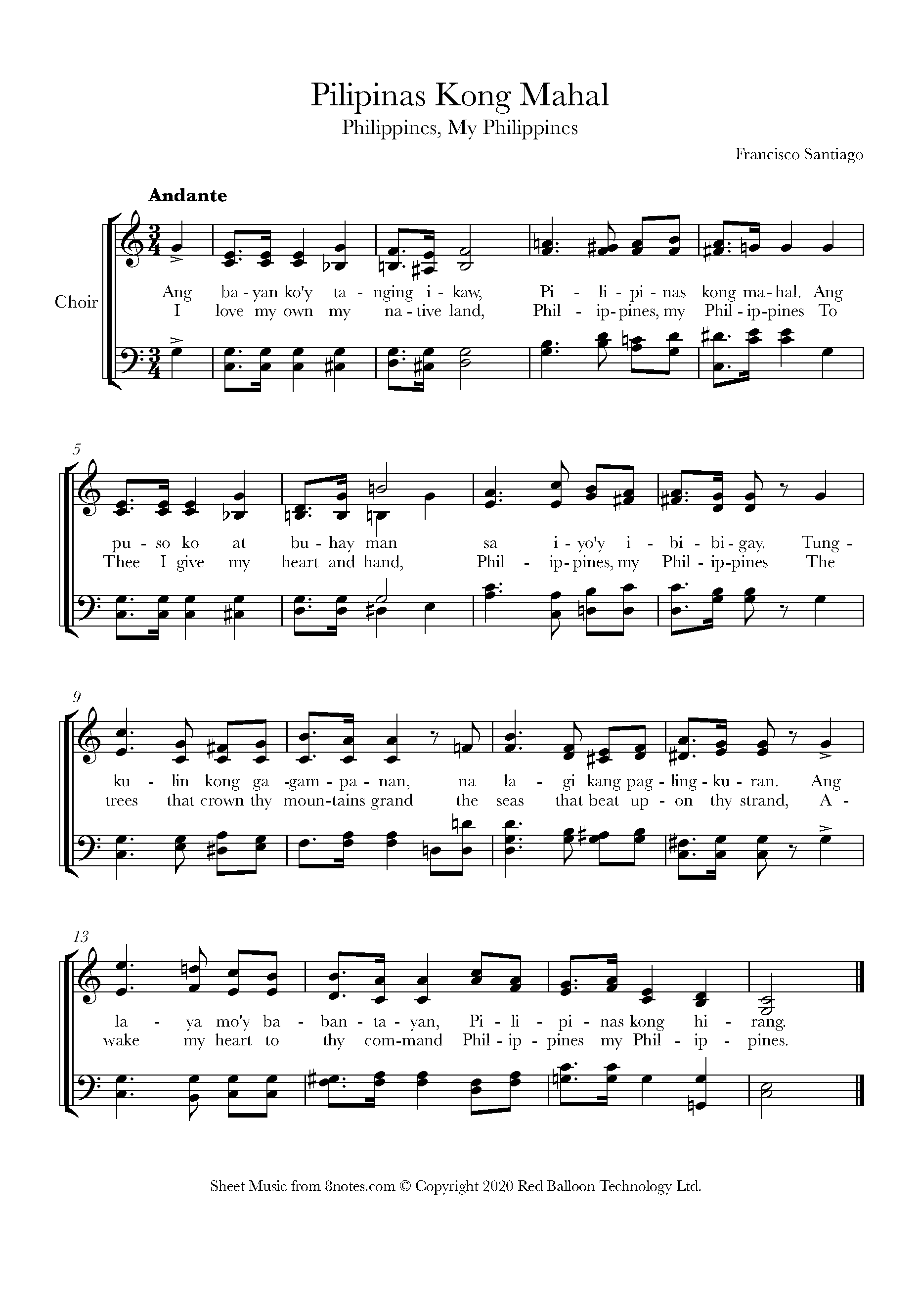 Pilipinas Kong Mahal (Philippines, My Philippines) Sheet music for
