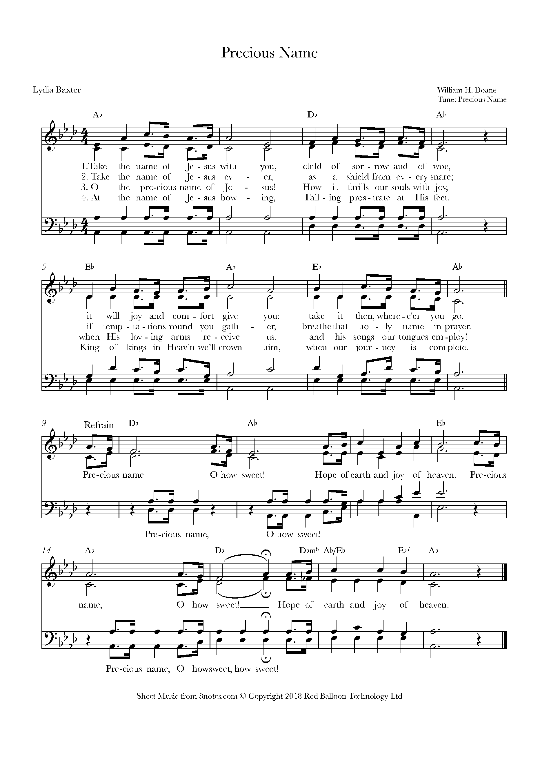 Doane, William H Precious Name Sheet music for Choir