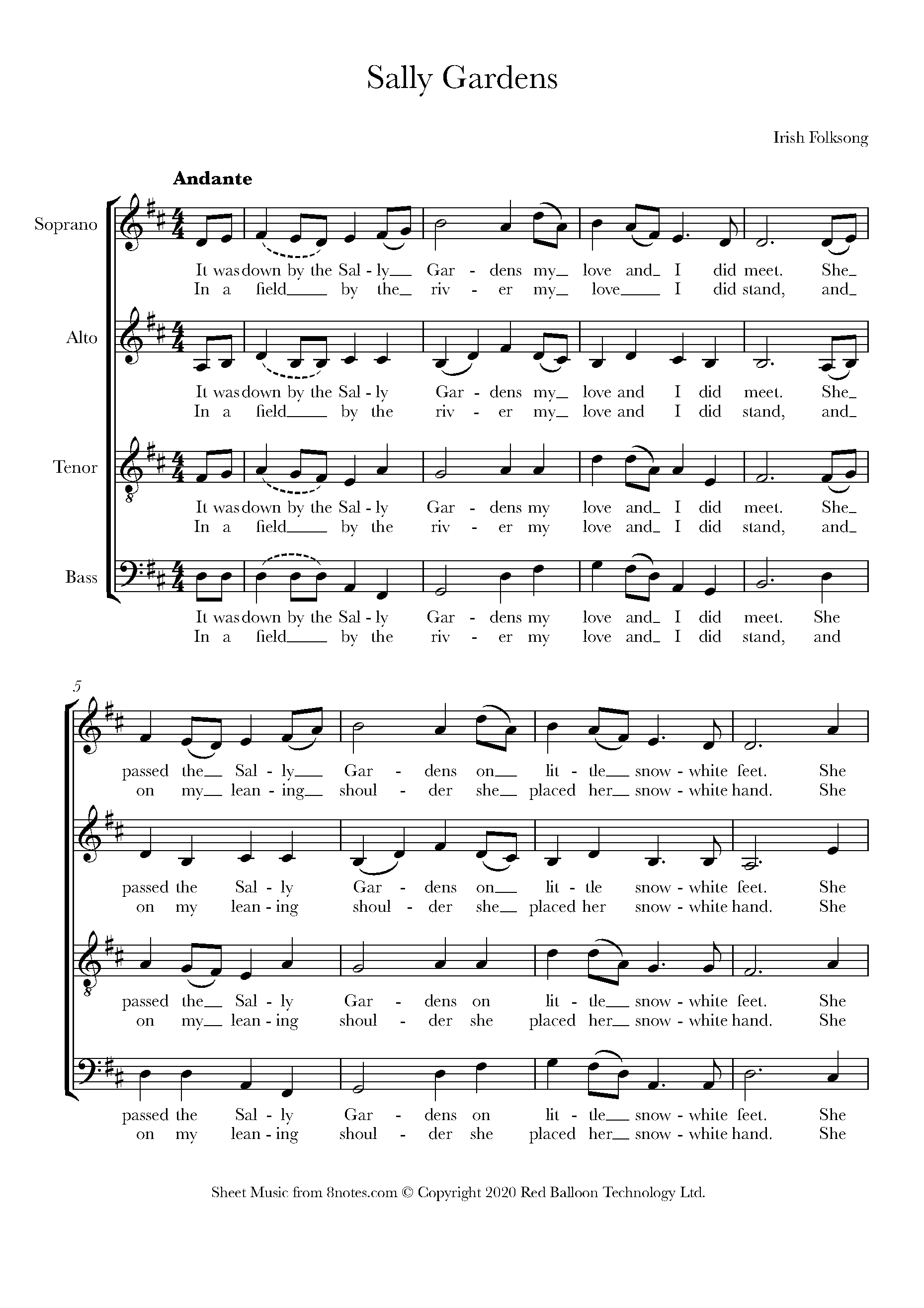 Down by the Sally Gardens Sheet