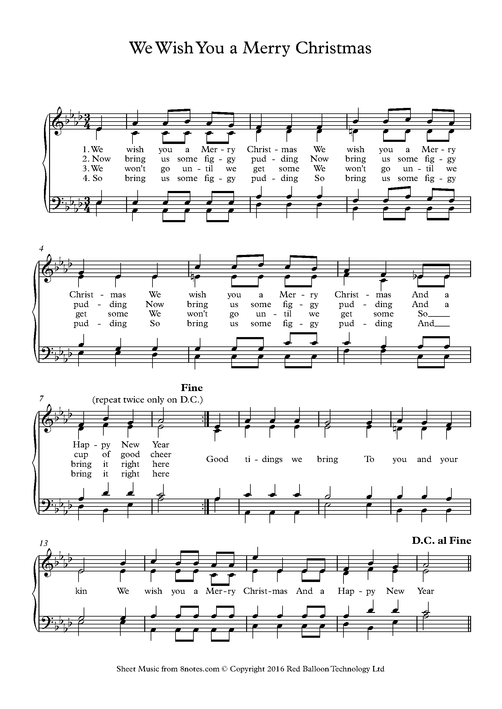 We Wish You A Merry Christmas Sheet Music For Choir 8notes