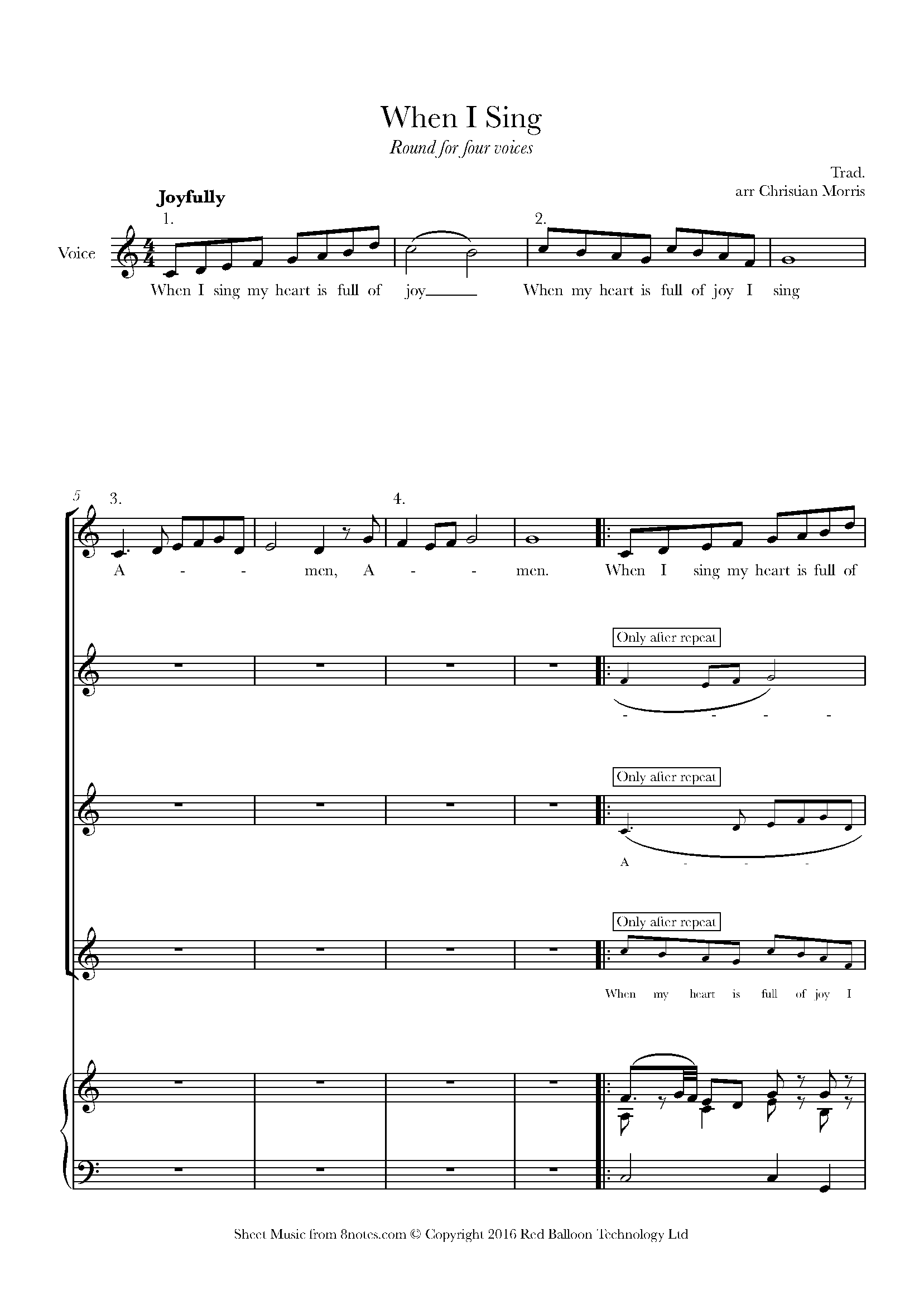 When I Sing (Round in four parts) Sheet music for Choir