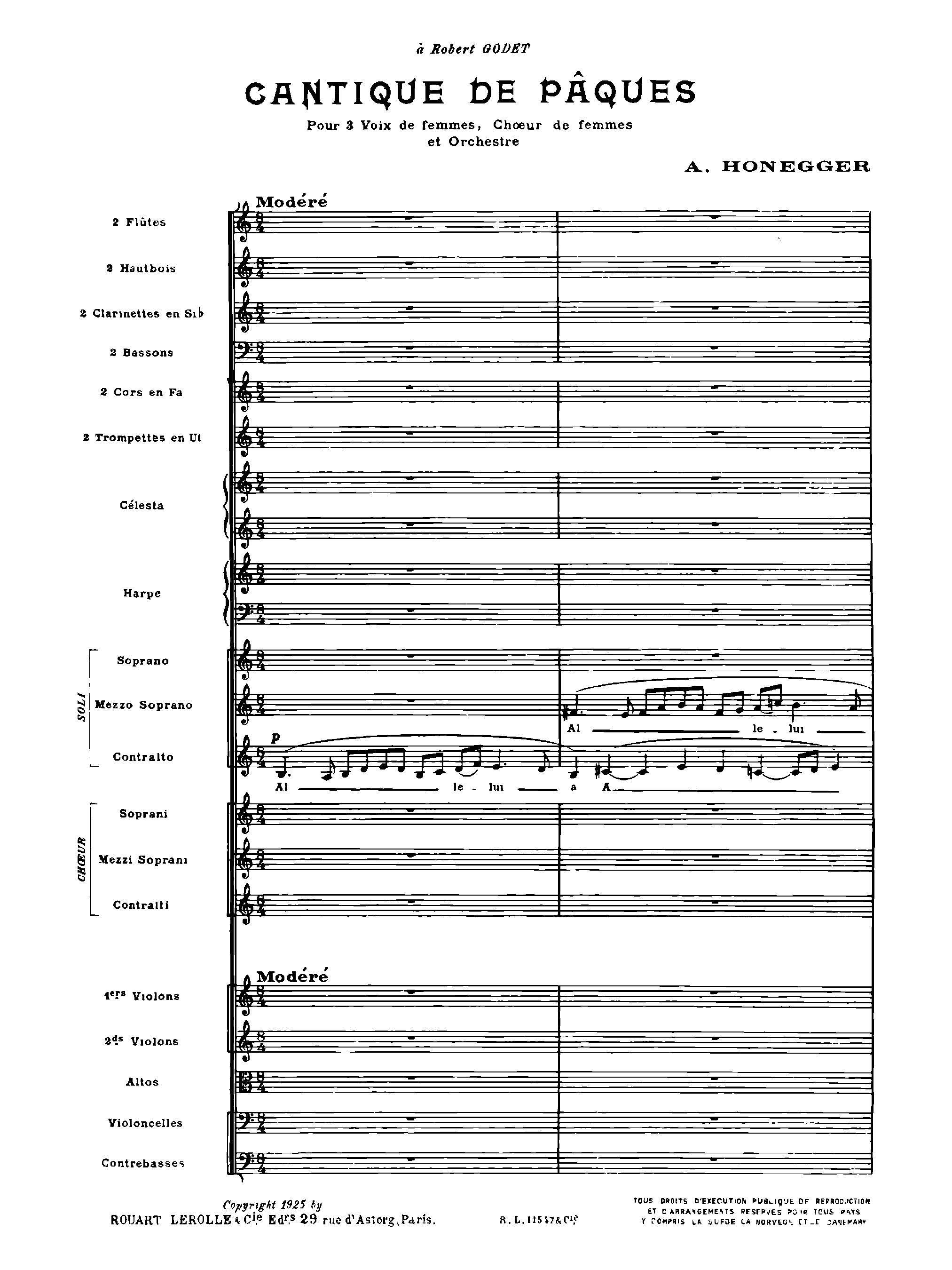 Cantique de Paques, H.18 by Arthur Honegger Sheet Music arranged by 8notes.com for Choir and Orchestra - 1 of 23 pages