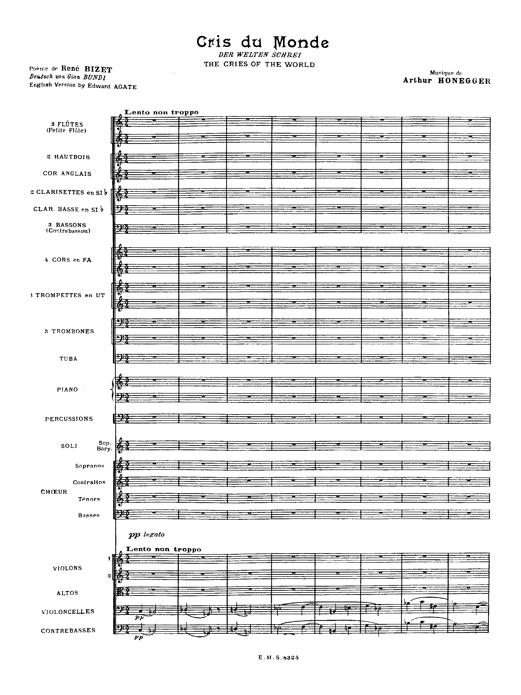 Cris du monde, H.77 by Arthur Honegger Sheet Music arranged by 8notes.com for Choir and Orchestra - 1 of 169 pages