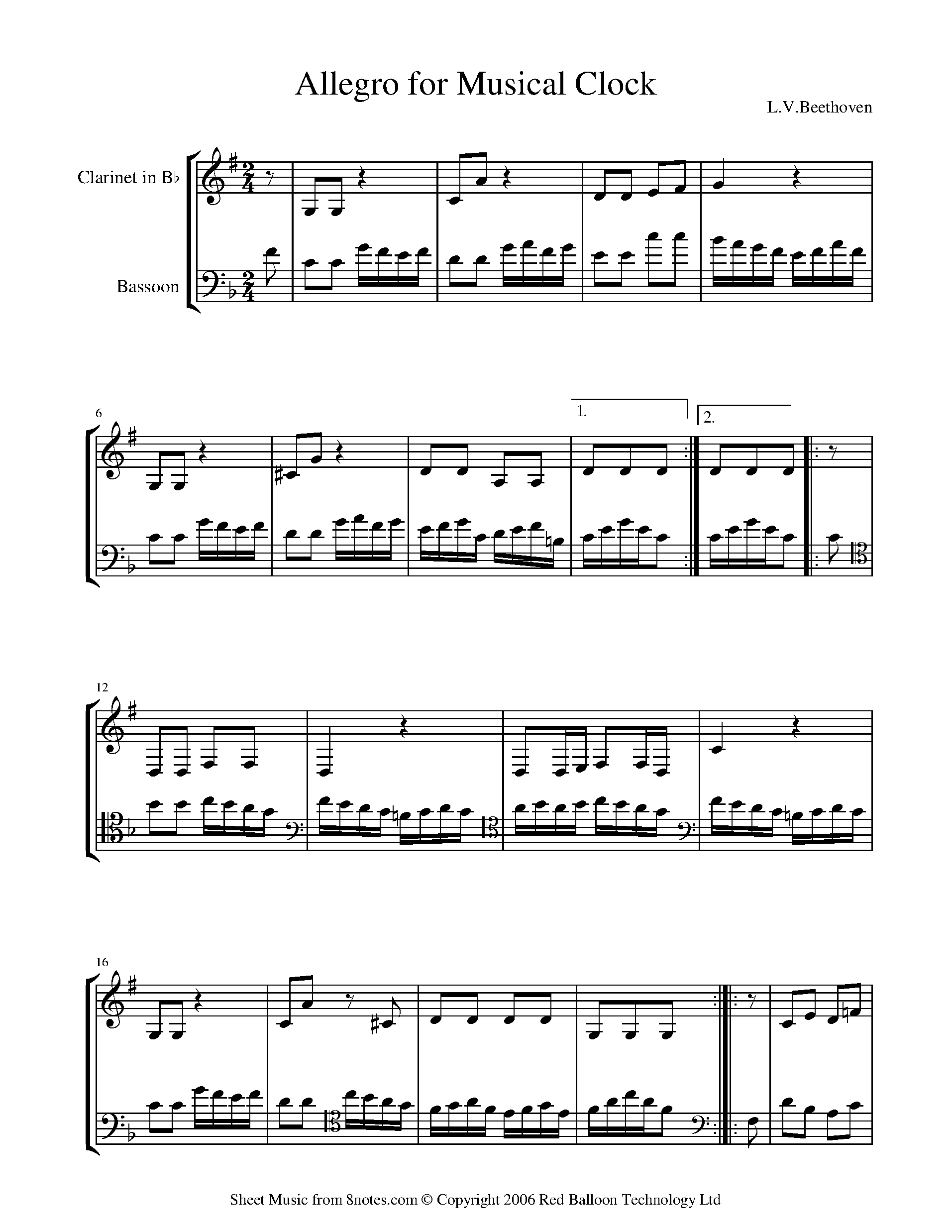 Beethoven Allegro for a Musical Clock Sheet music for