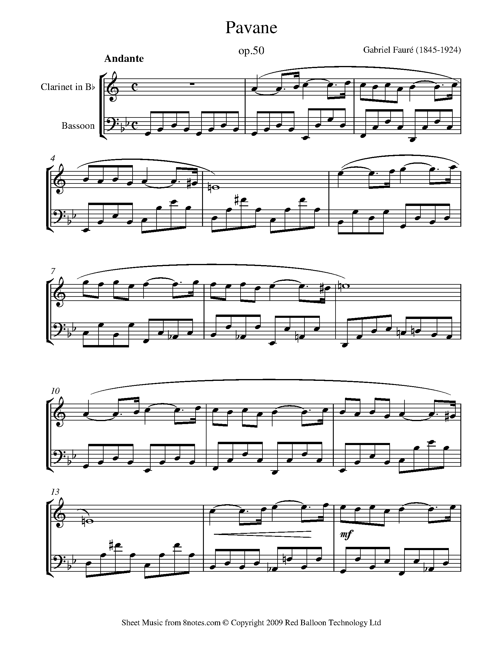 Fauré Pavane Sheet music for Duet