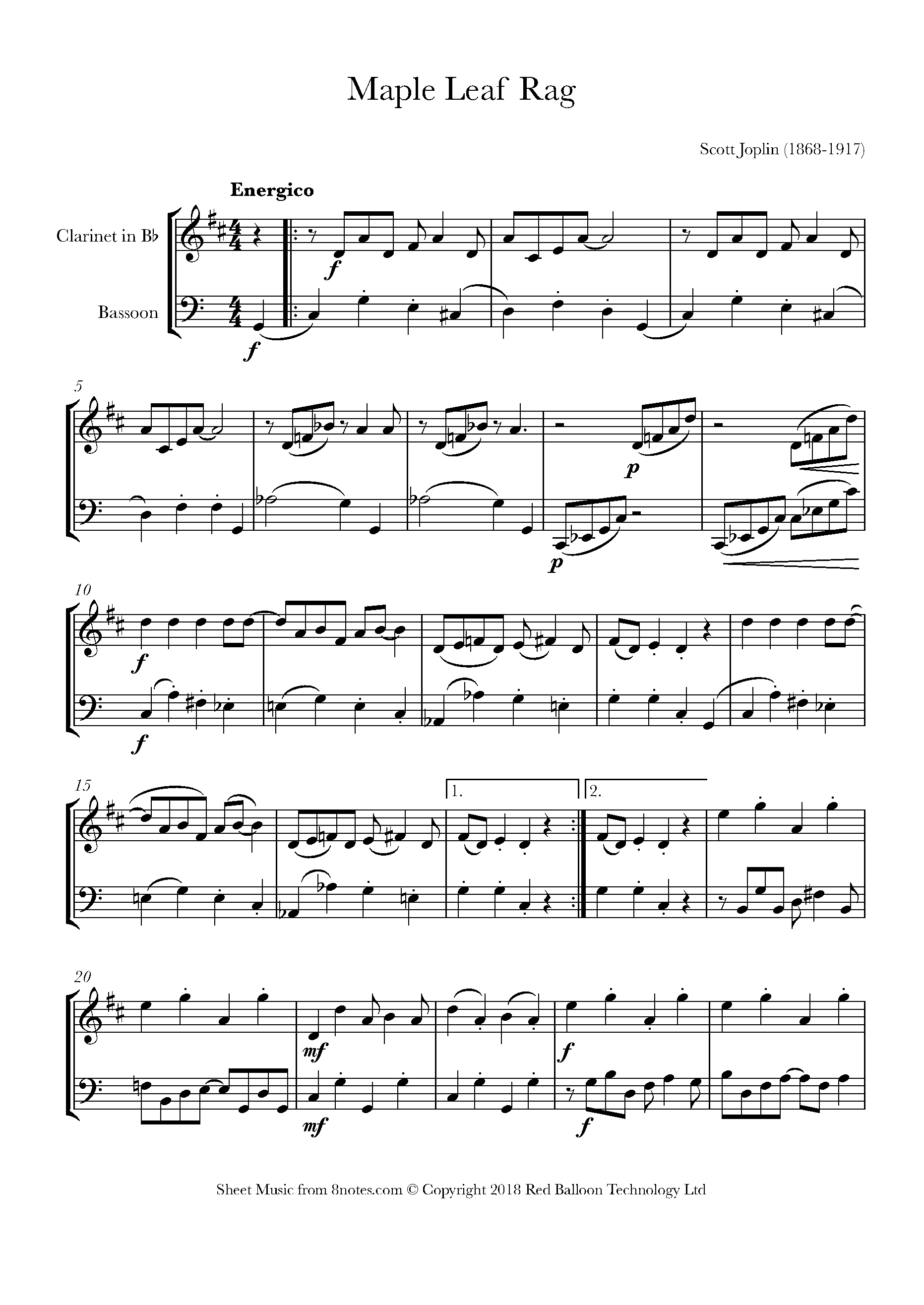 Scott Joplin Maple Leaf Rag Sheet music for Duet