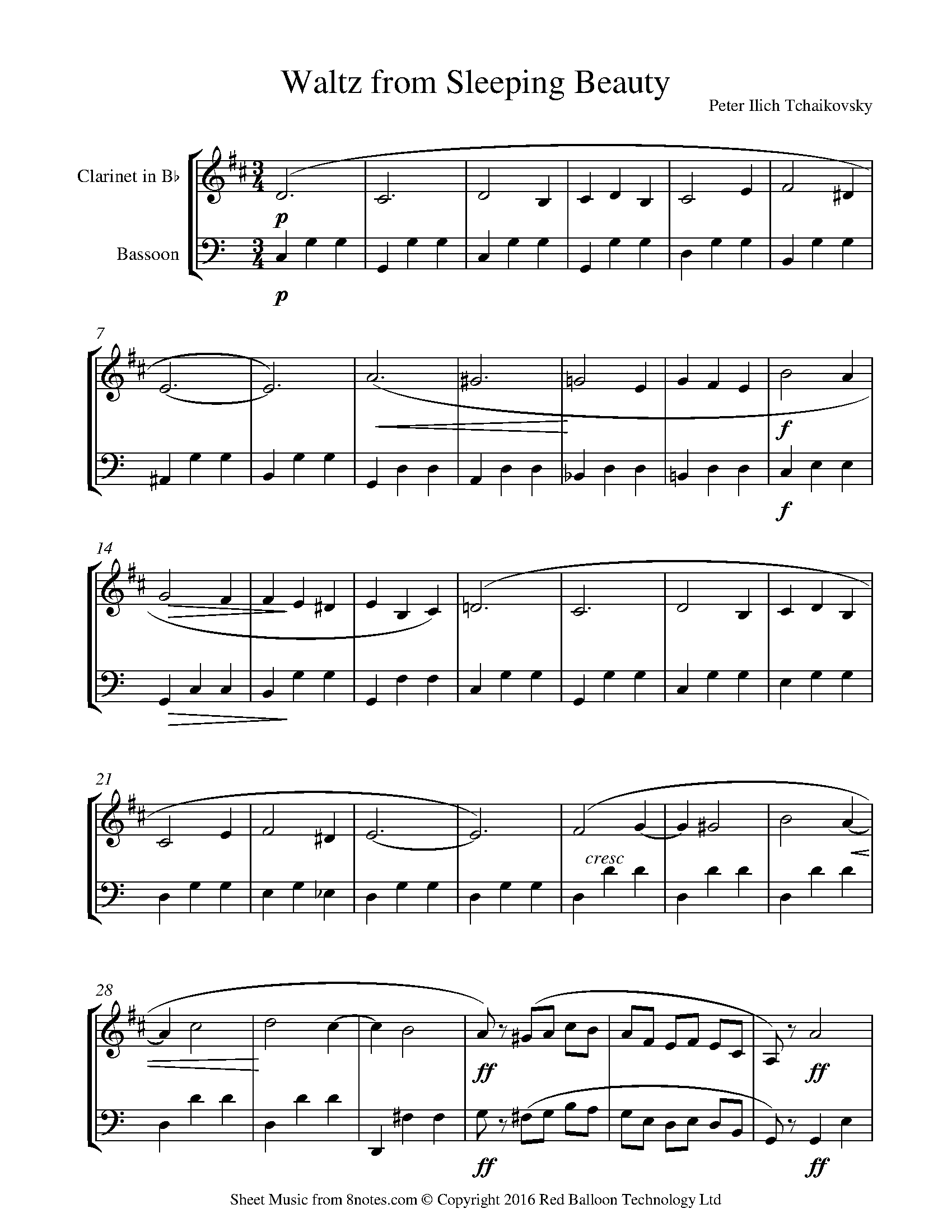 Tchaikovsky Waltz from Sleeping Beauty Sheet music for