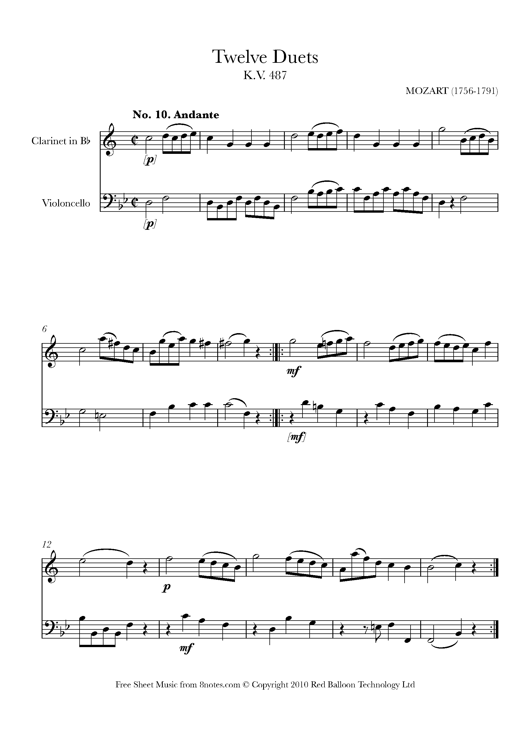 Mozart Twelve Duets k.487 no.10 Sheet music for Duet
