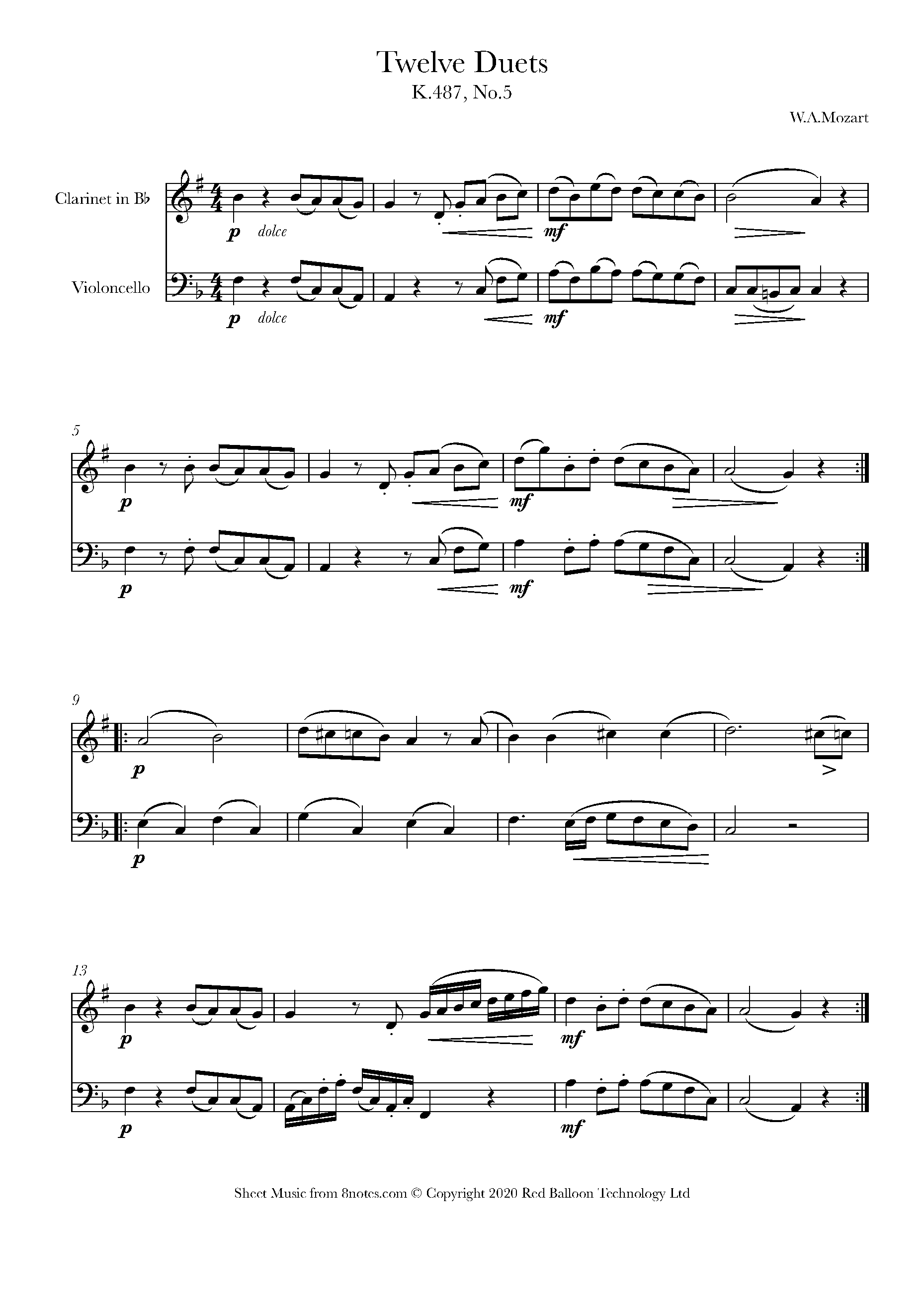 Mozart Twelve Duets k.487 no.5 Sheet music for Duet