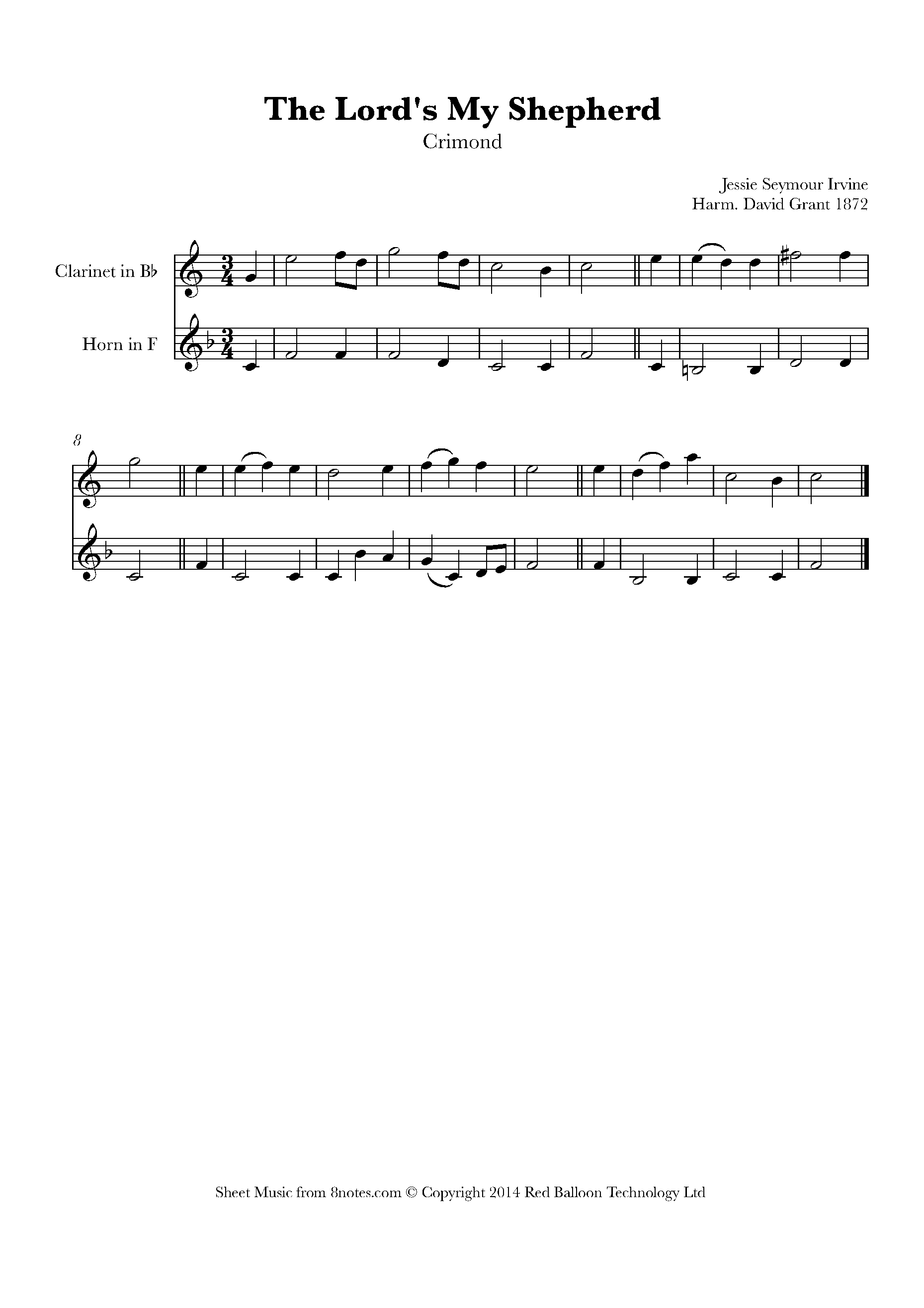 Irvine The Lord's My Shepherd (Crimond) Sheet music for