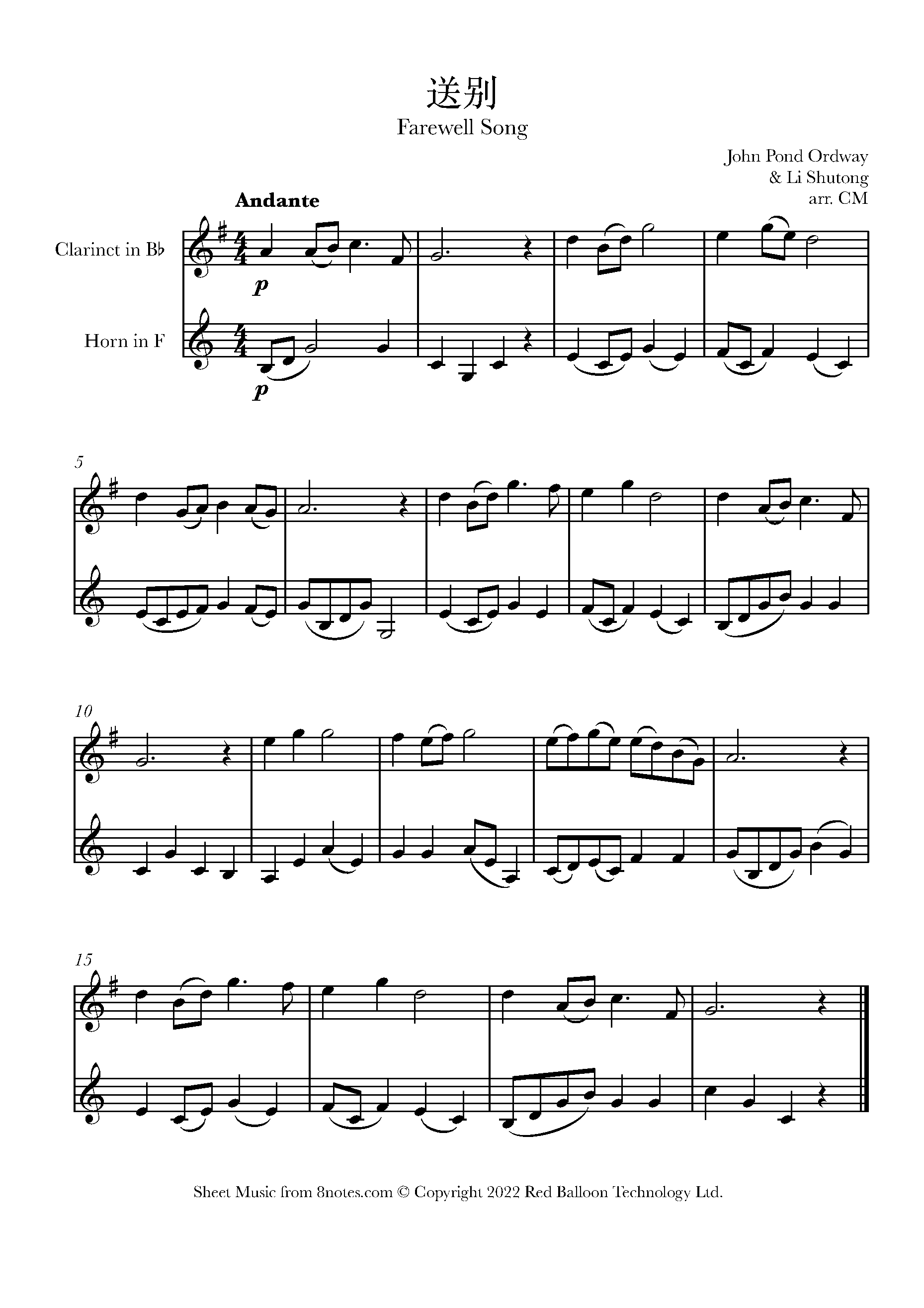 Farewell Song Sheet music for Horn Duet