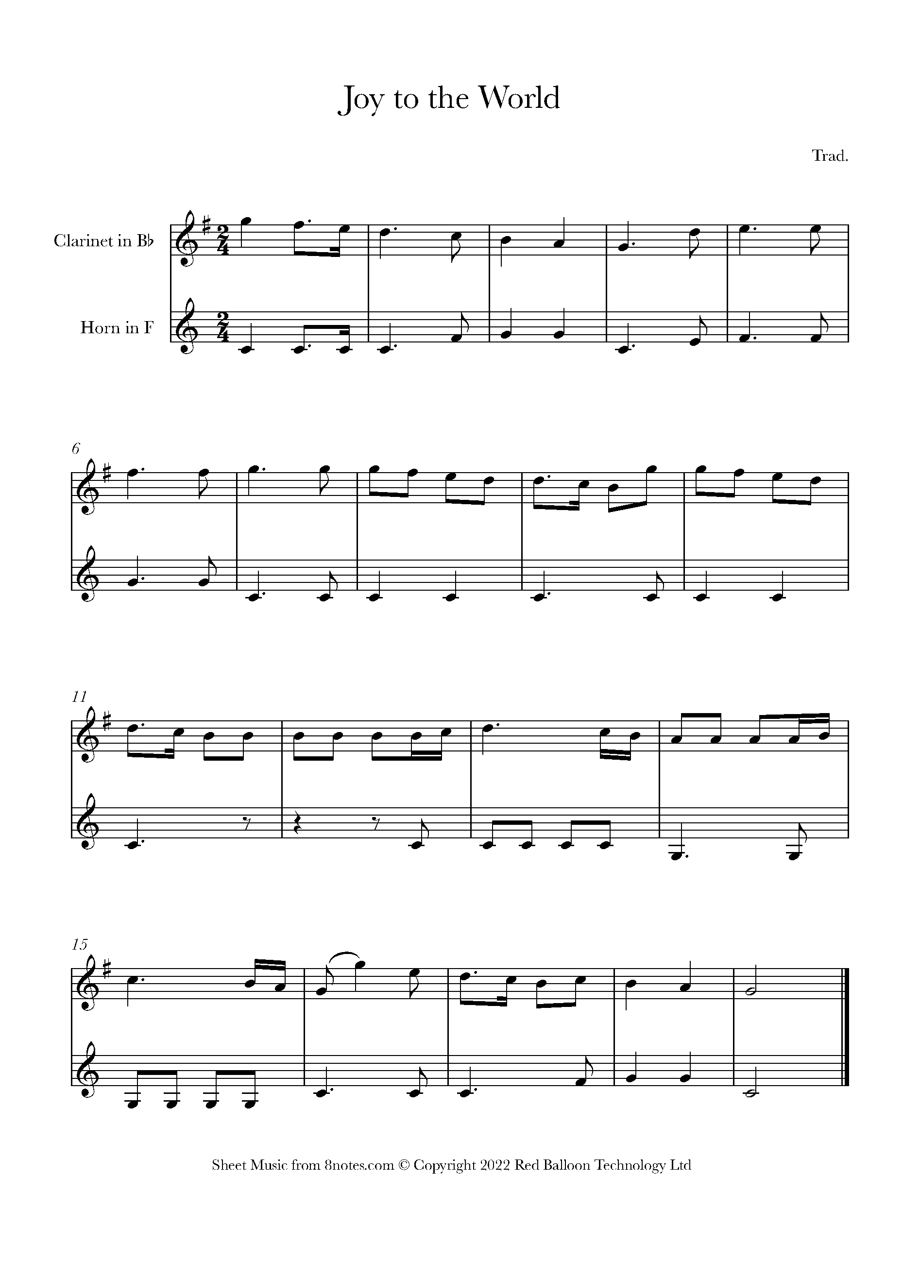 Joy to the World Sheet music for Horn Duet