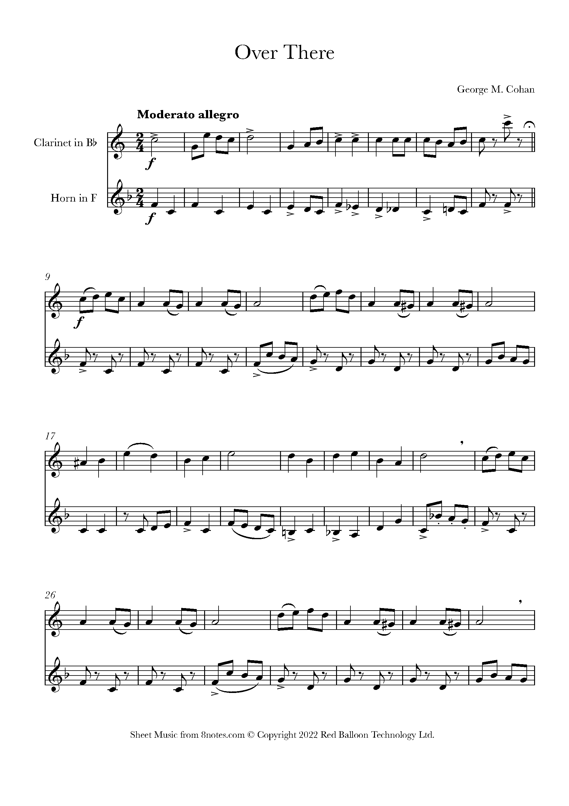 Cohan Over There Sheet music for Horn Duet