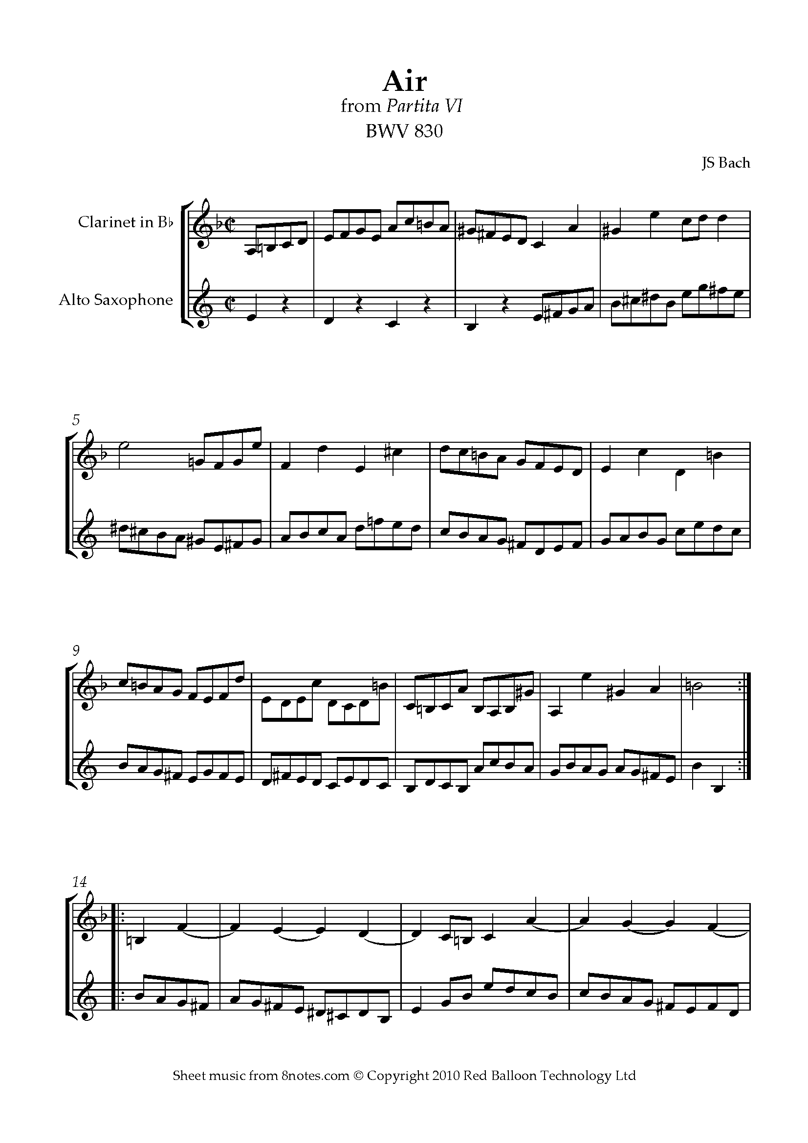 Bach Air from Partita VI BWV 830 Sheet music for