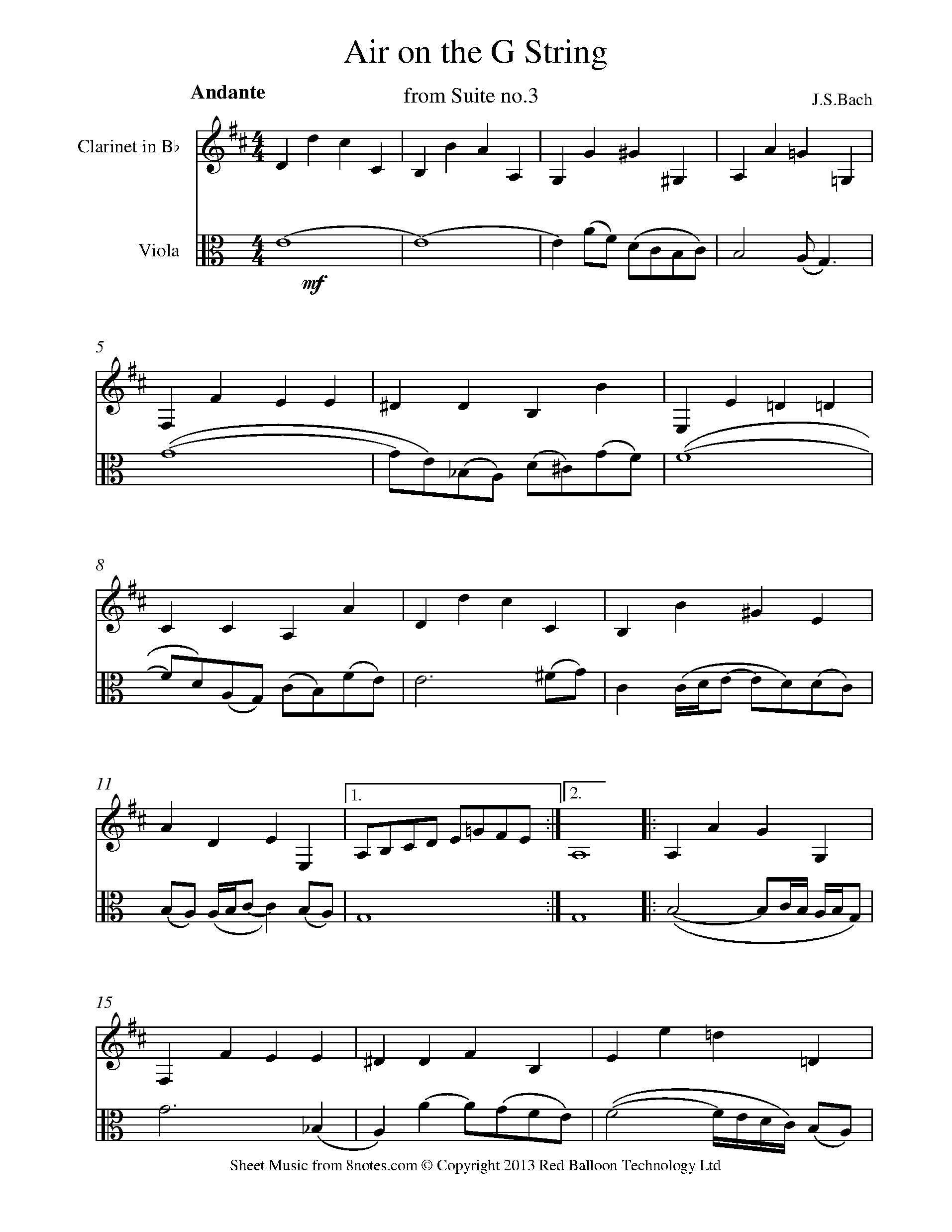 Bach Air on the G string Sheet music for Duet