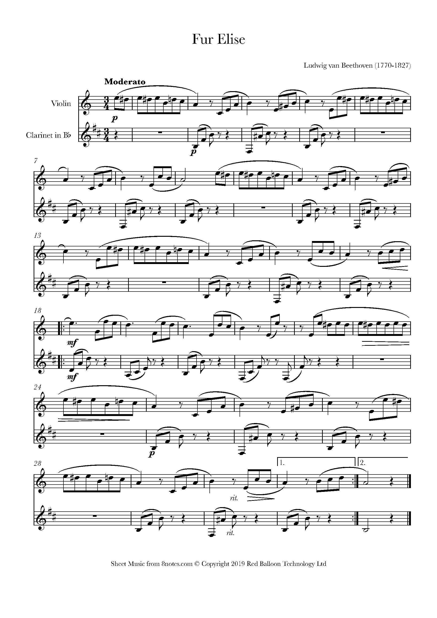Beethoven Fur Elise Sheet music for Duet