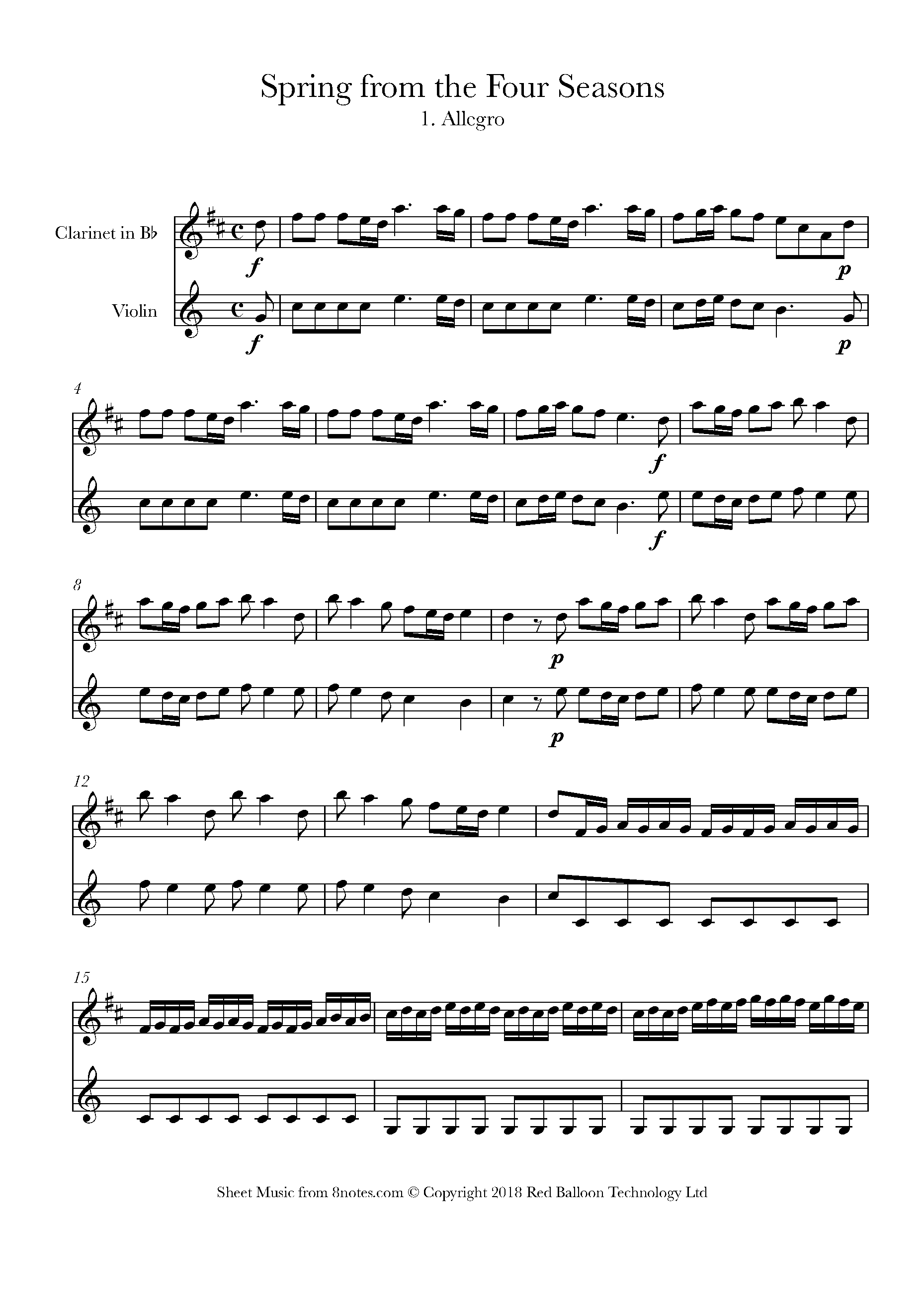 Vivaldi Spring from 'The Four Seasons' Sheet music for