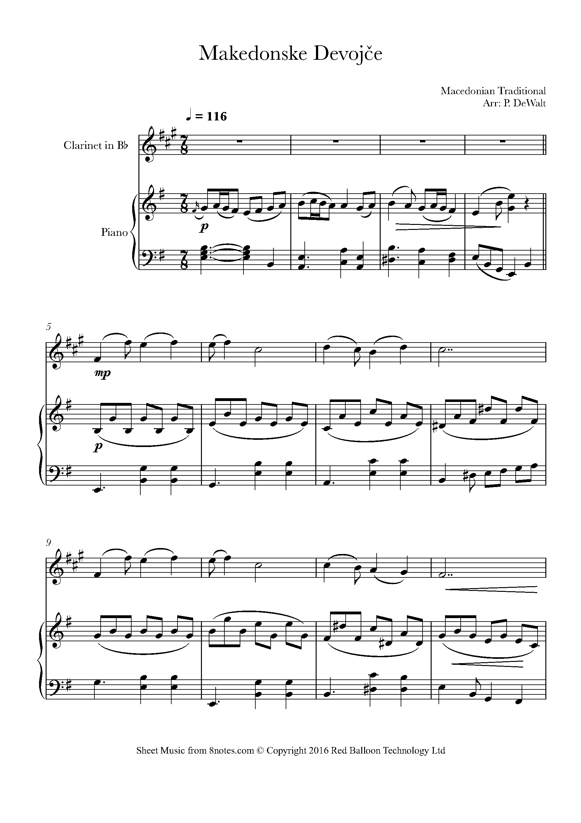 ﻿Makedonske Devojče Sheet music for Clarinet - 8notes.com