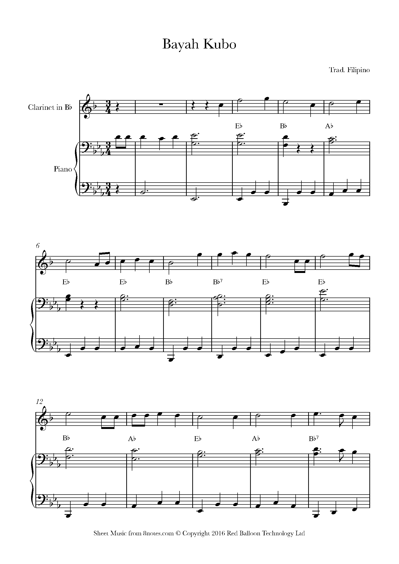 Bahay Kubo (Nipa Hut) Sheet music for Clarinet - 8notes.com