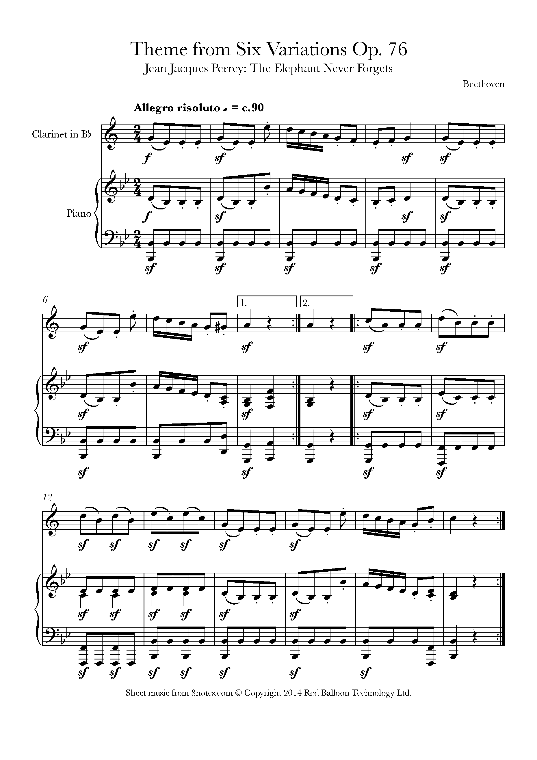 Ludwig van Beethoven Theme from Six Variations Op. 76 (Jean Jacques