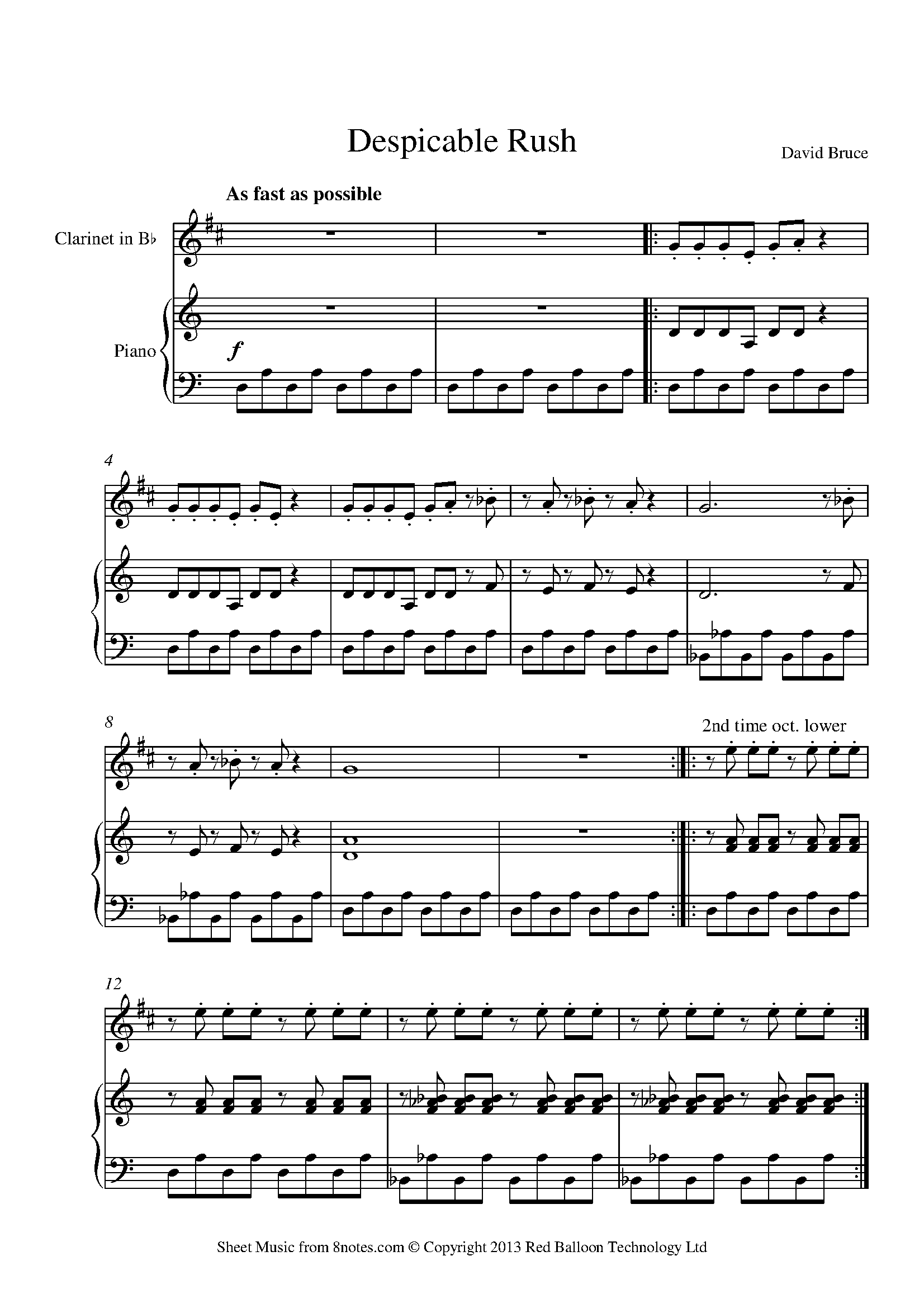 David Bruce - Despicable Rush Sheet music for Clarinet - 8notes.com