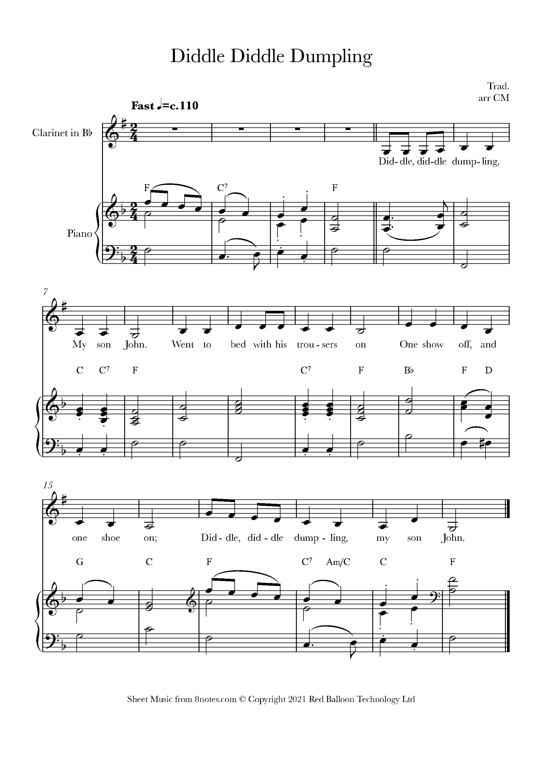 Diddle Diddle Dumpling Sheet music for Clarinet - 8notes.com