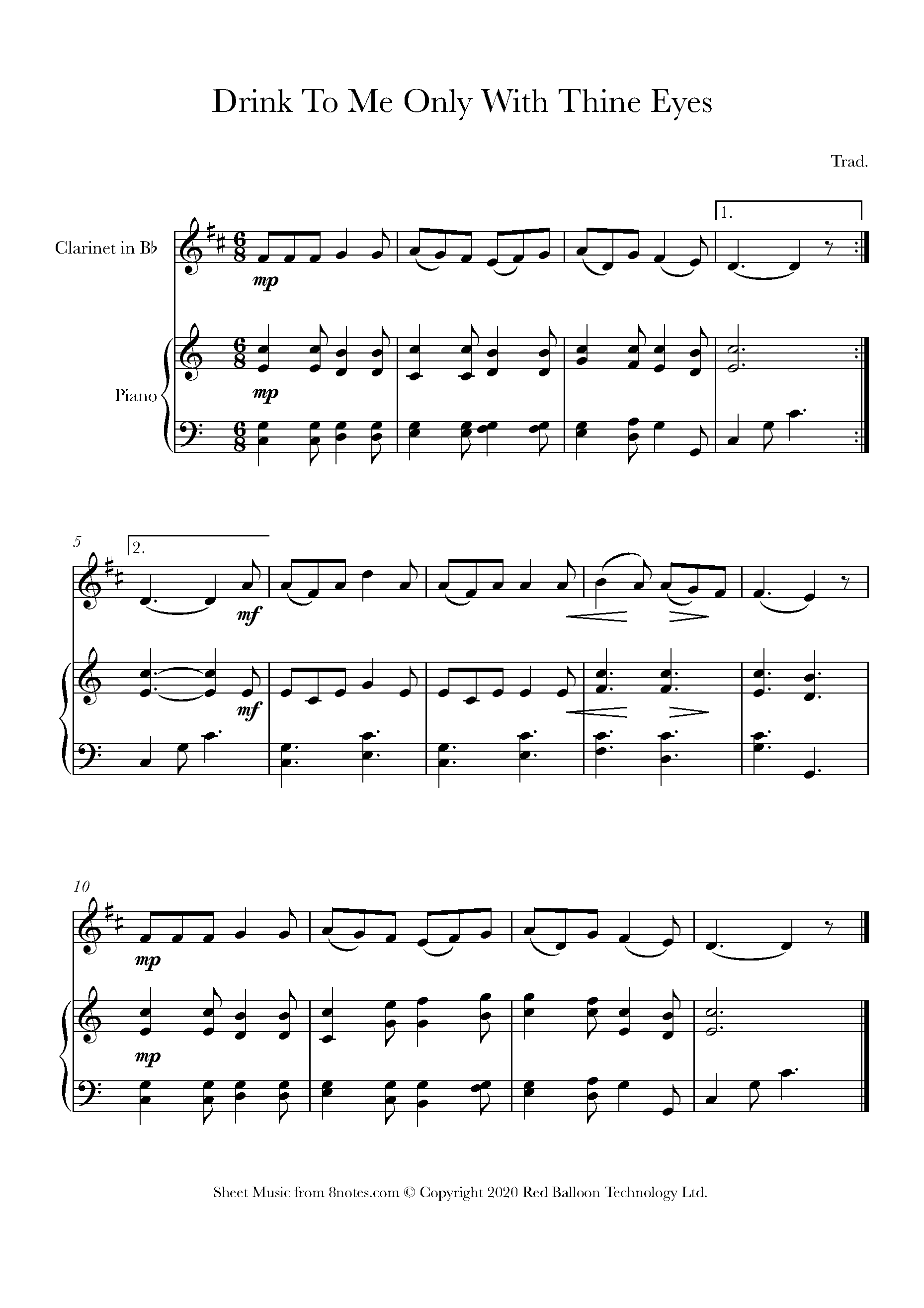 Drink To Me Only With Thine Eyes Sheet music for