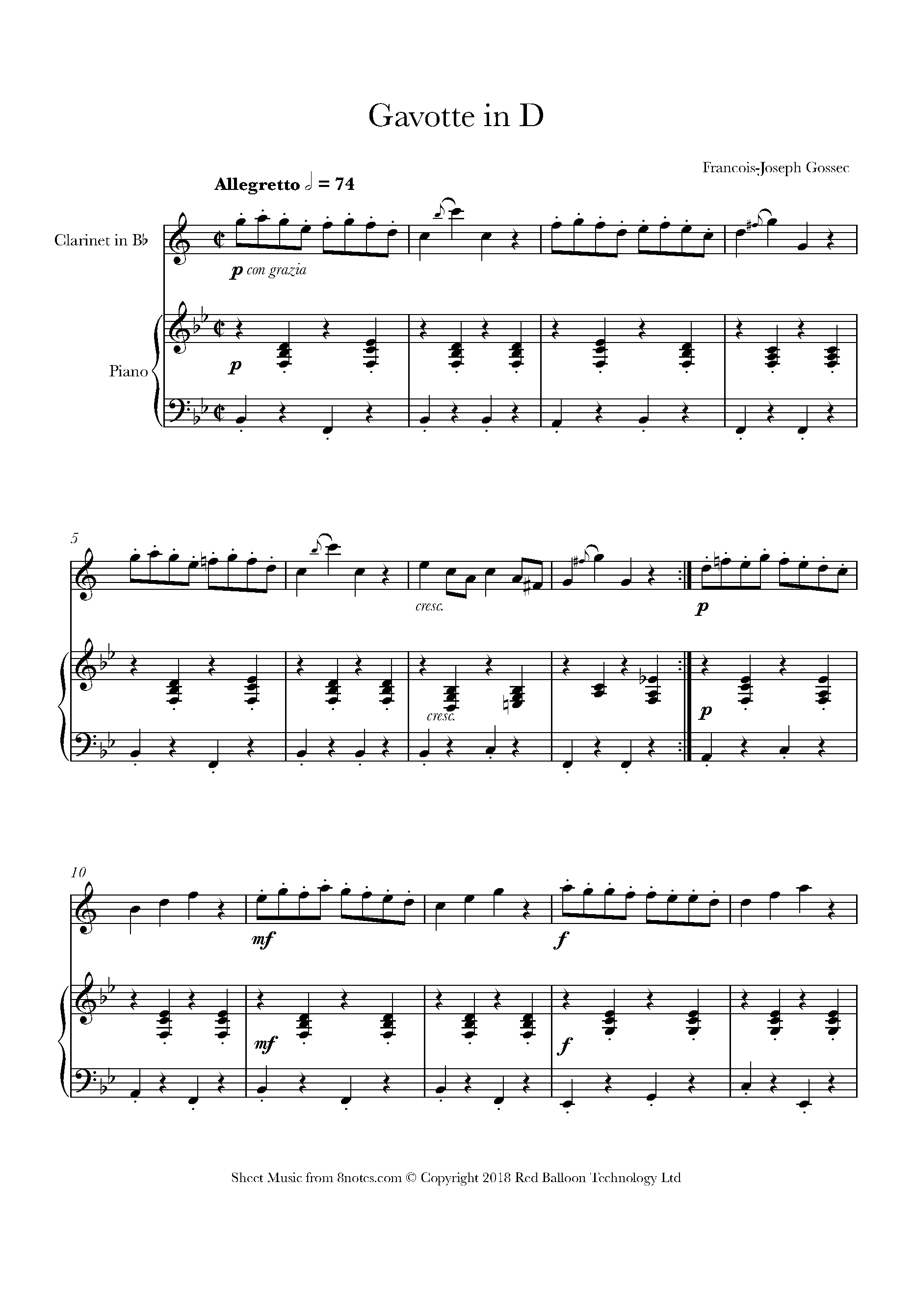 Gossec Gavotte in D Sheet music for