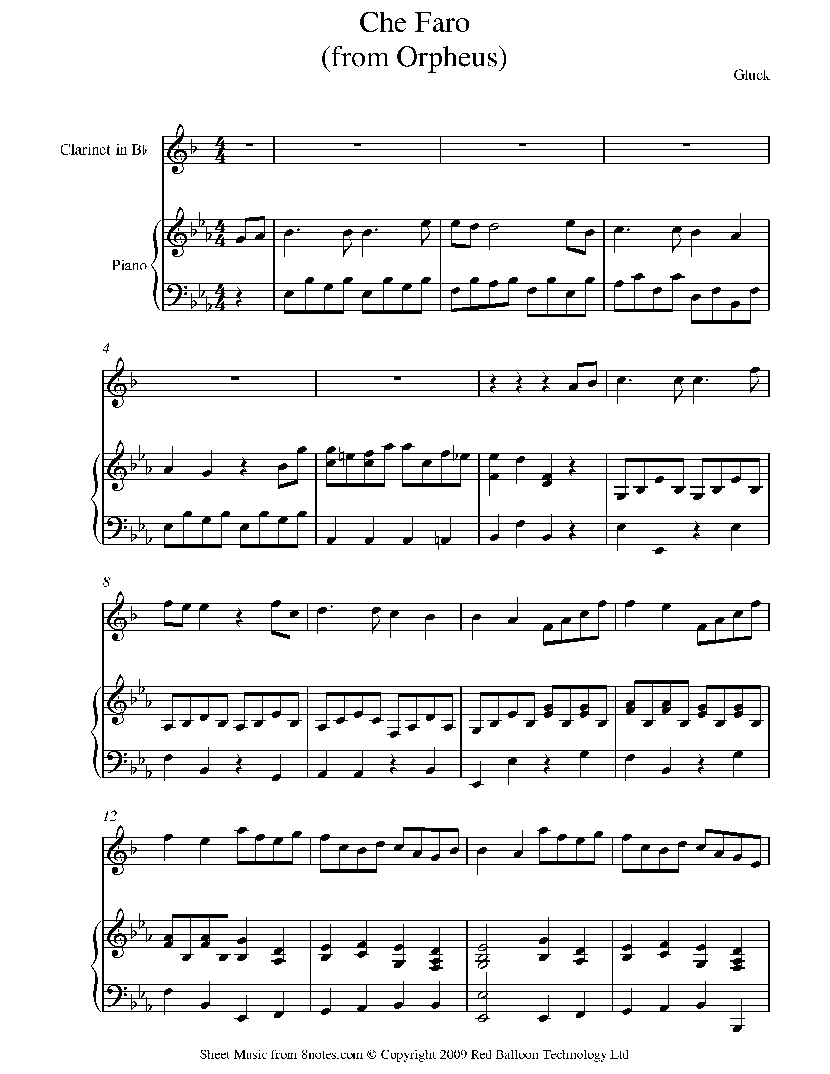 servir Mono Inclinado Gluck - Che faro senza Euridice from Orfeo Sheet music for Clarinet -  8notes.com