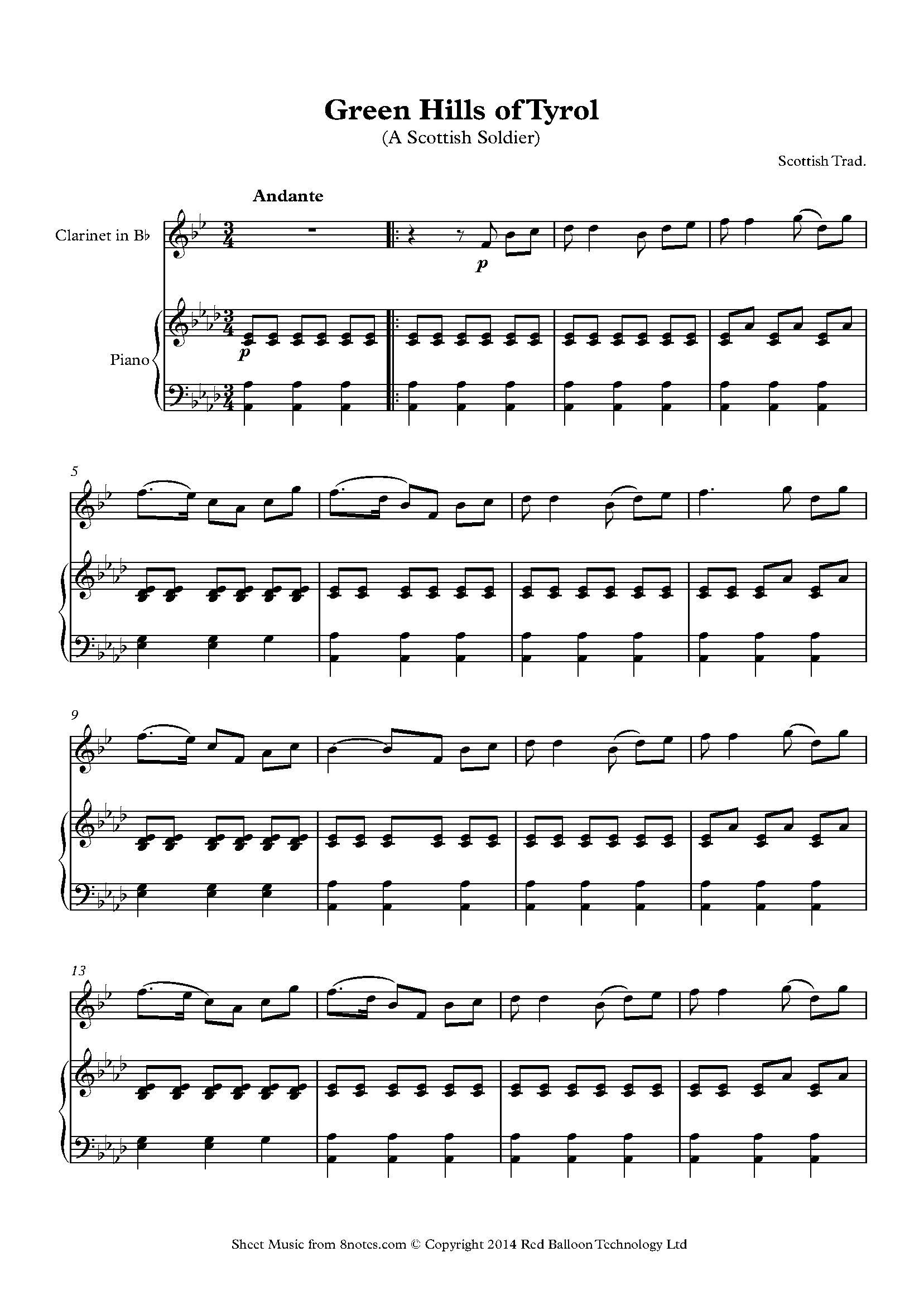 Green Hills of Tyrol (A Scottish Soldier) Sheet music for
