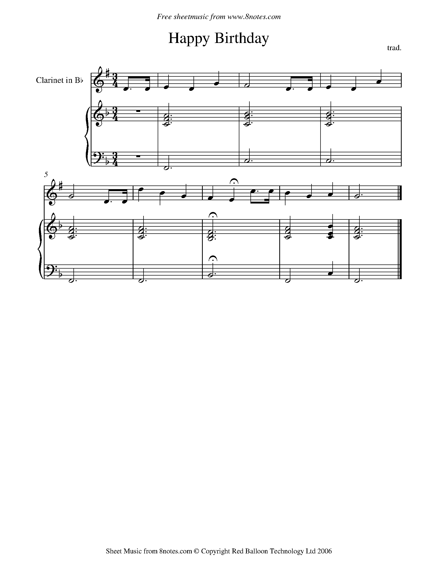 Happy Birthday Sheet music for Clarinet - 8notes.com