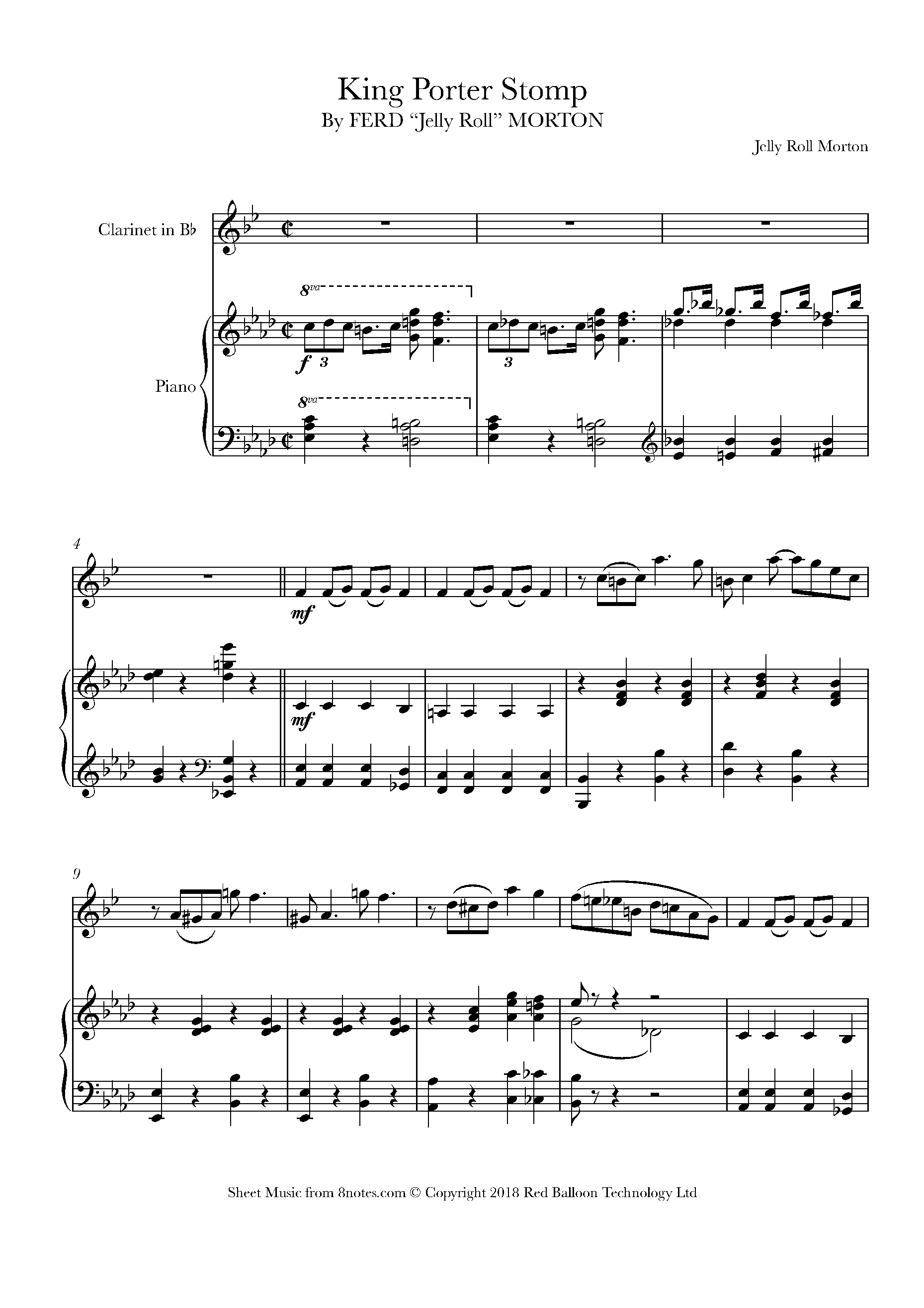 Jelly Roll Morton - King Porter Stomp Sheet music for Clarinet - 8notes.com