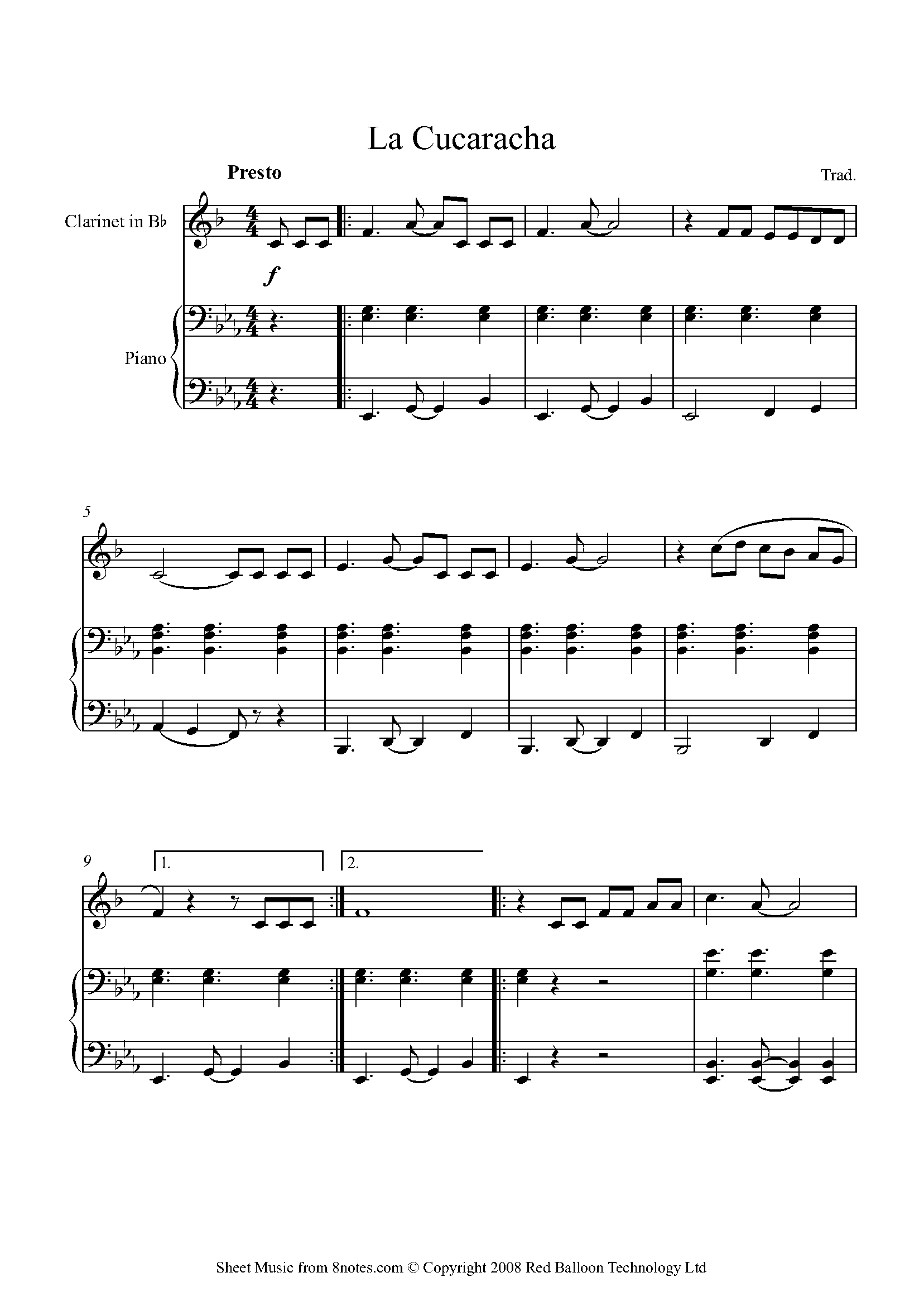 La Cucaracha Sheet music for Trumpet in b-flat (Solo)