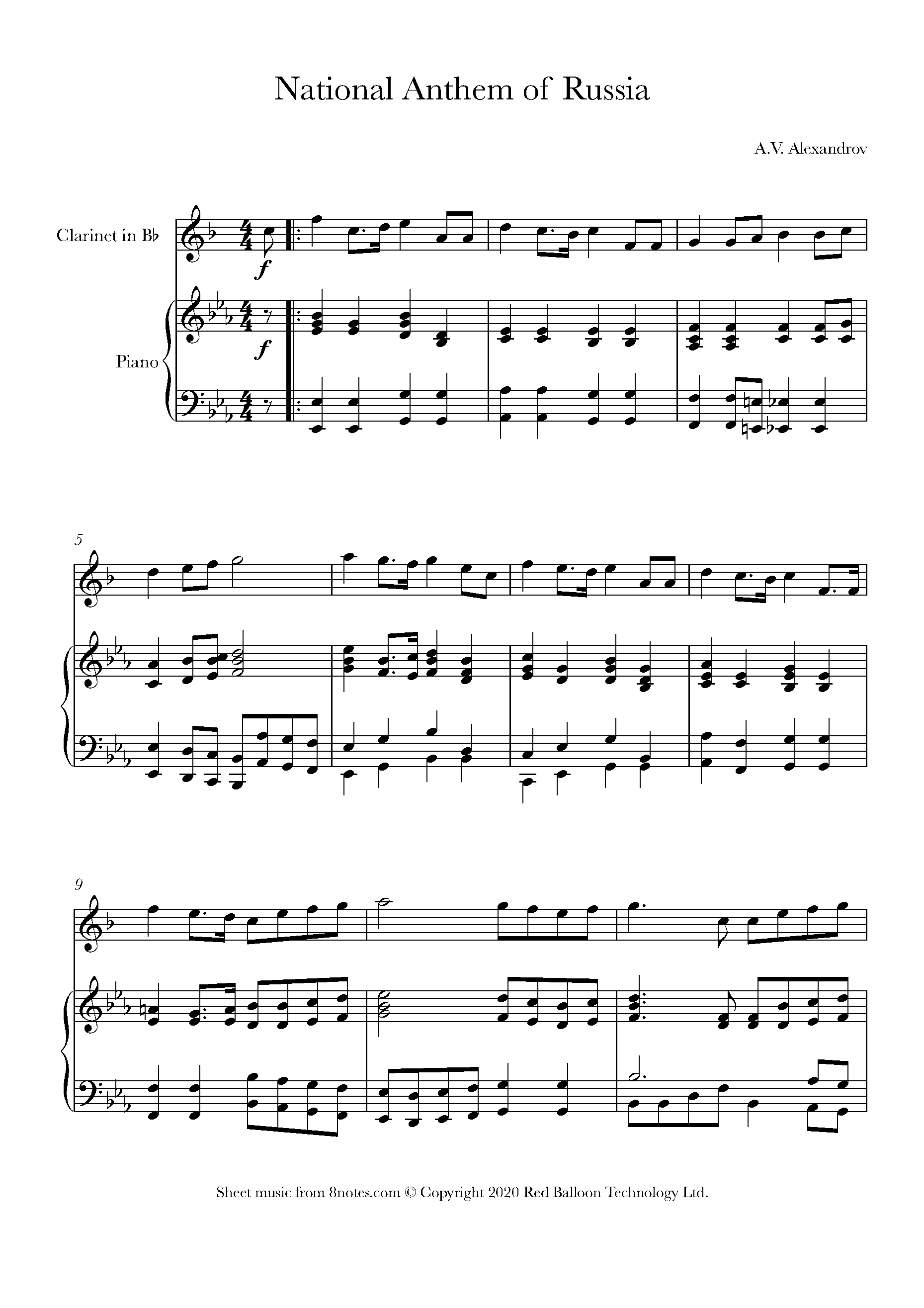 National Anthem of Russia (Alexandrov) Sheet music for
