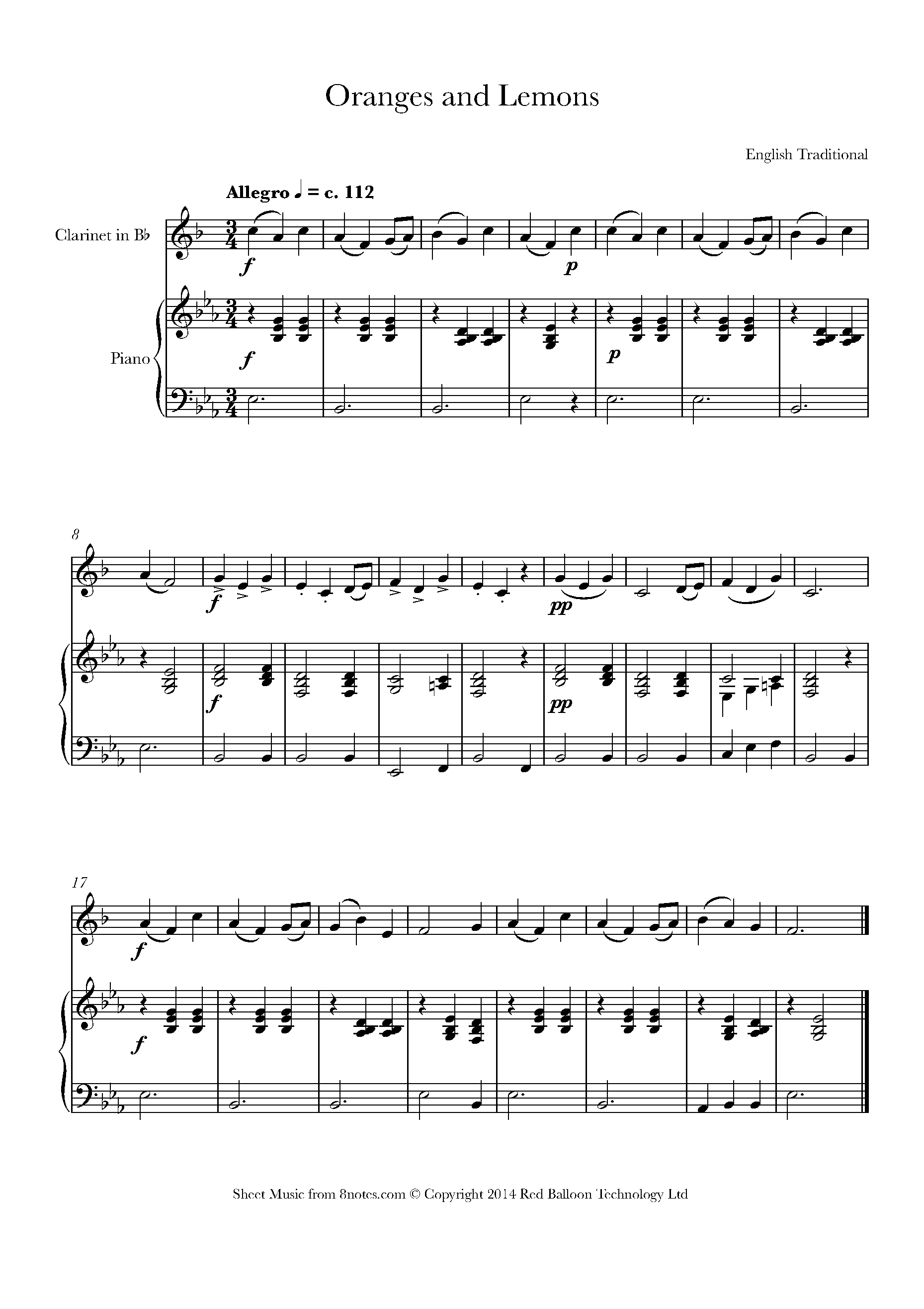 Oranges and Lemons (say the bells of St Clements) Sheet music for