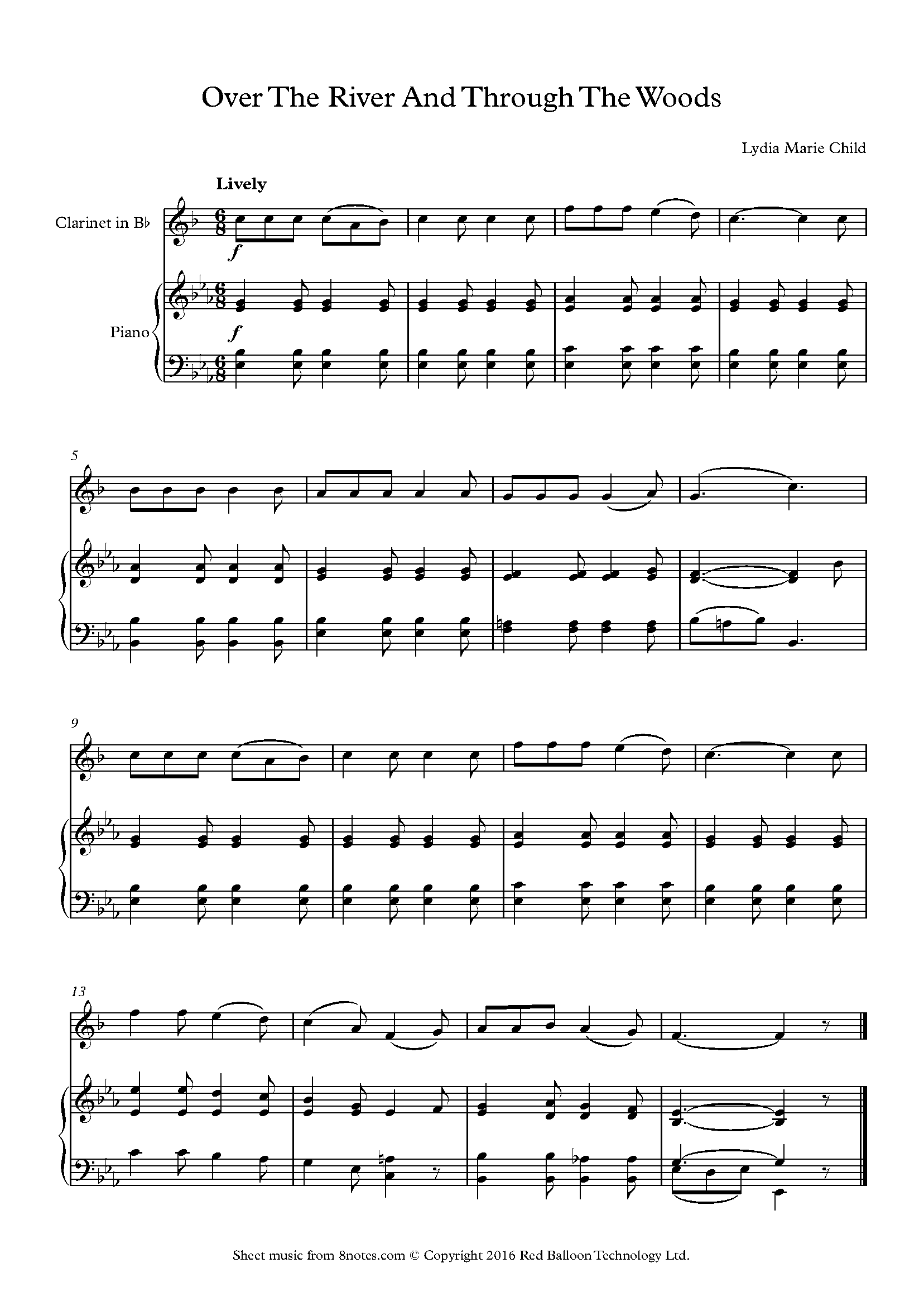 Over The River And Through The Woods Thanksgiving Song Sheet Music For Clarinet 8notes Com Over The River And Through The Woods Thanksgiving Song Sheet Music For Clarinet 8notes Com