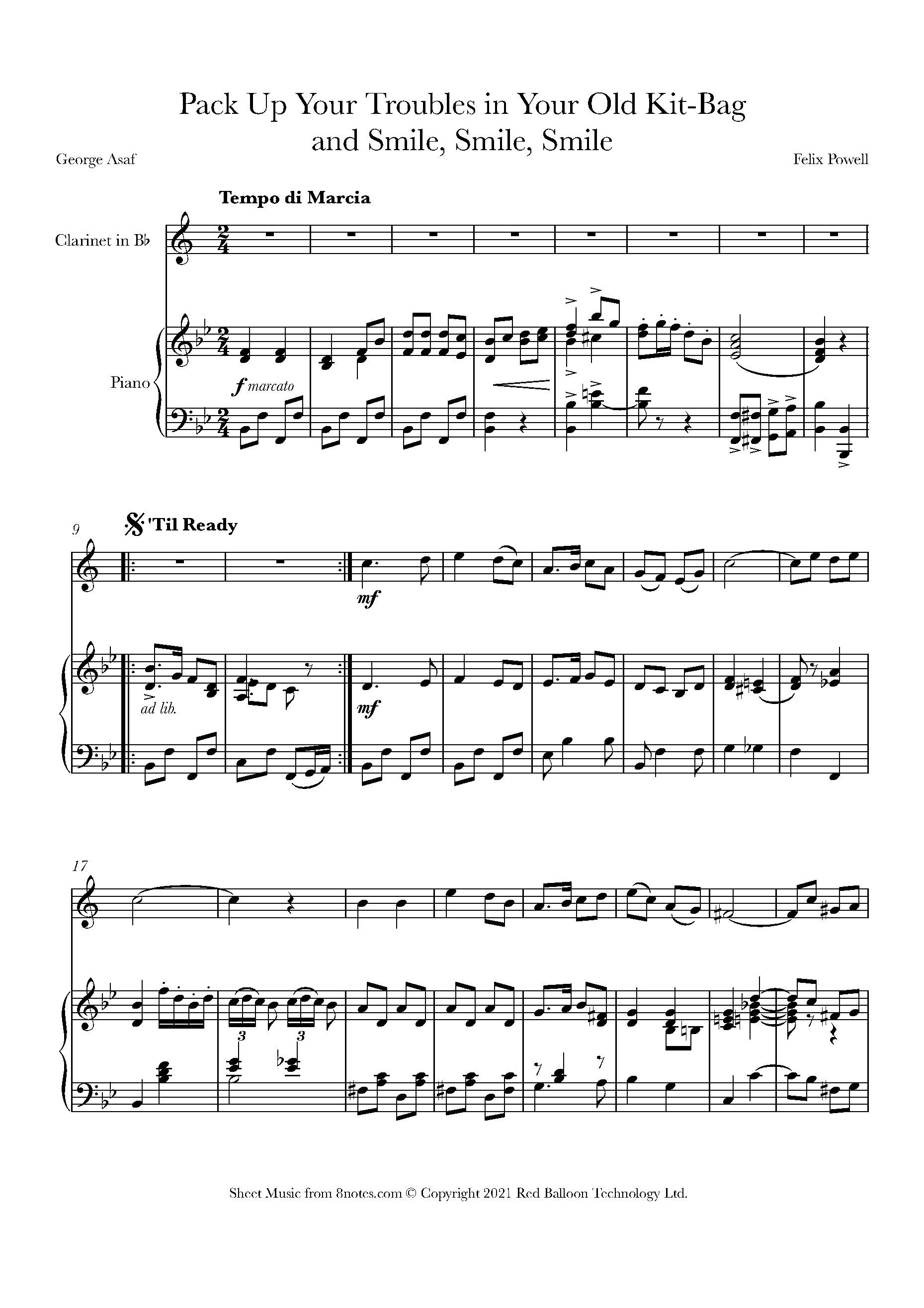 Felix Powell Pack Up Your Troubles in Your Old KitBag and Smile, Smile, Smile Sheet music for