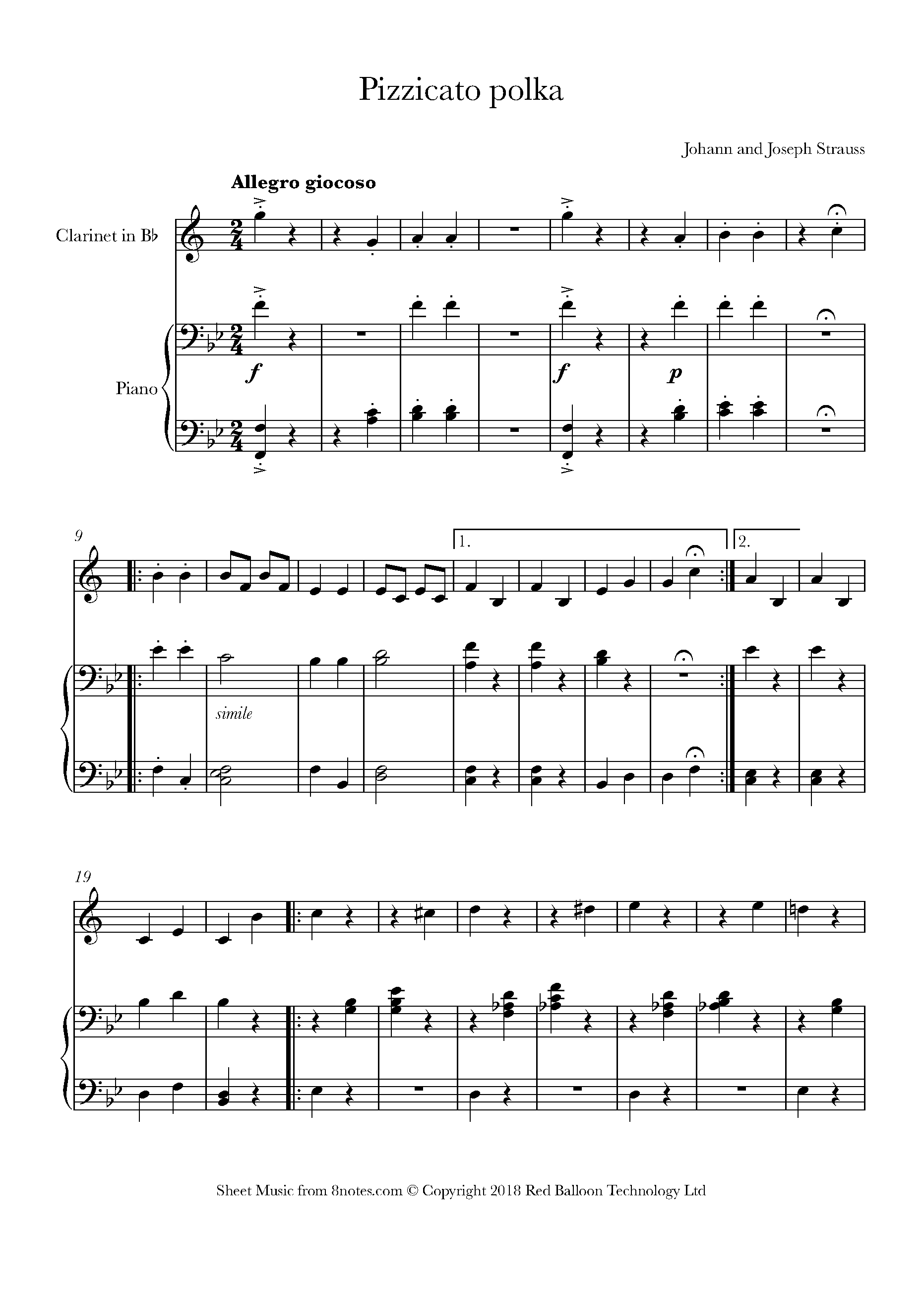 Strauss II - Pizzicato Polka Sheet music for ClarinetOptionsTranspose