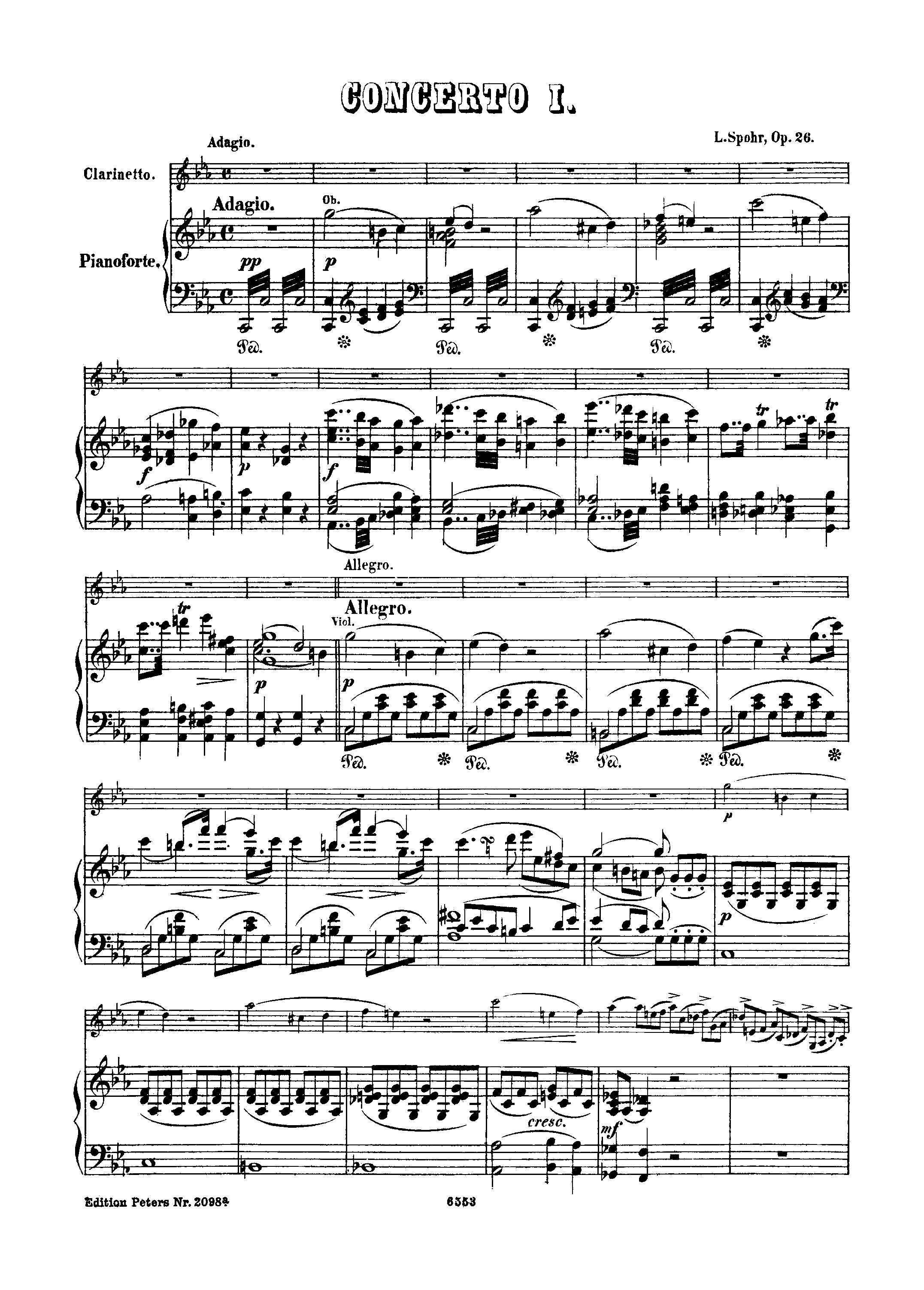 Clarinet Concerto No.1, Op.26 by Louis Spohr Sheet Music arranged by 8notes.com for Clarinet - 1 of 27 pages