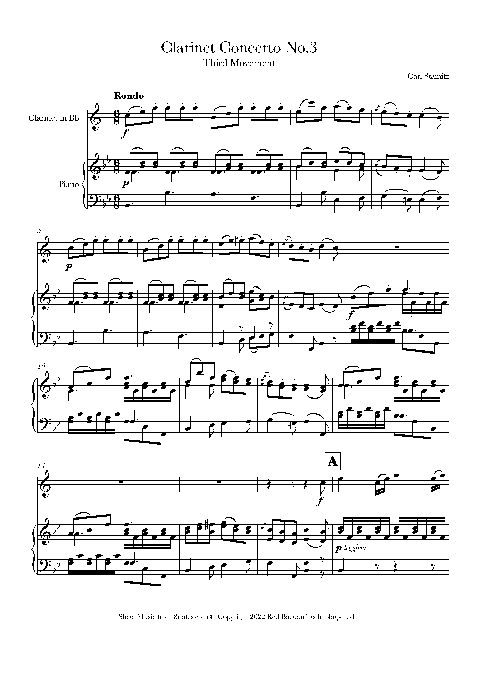 Stamitz Concerto No.3 Third Movement Sheet music for